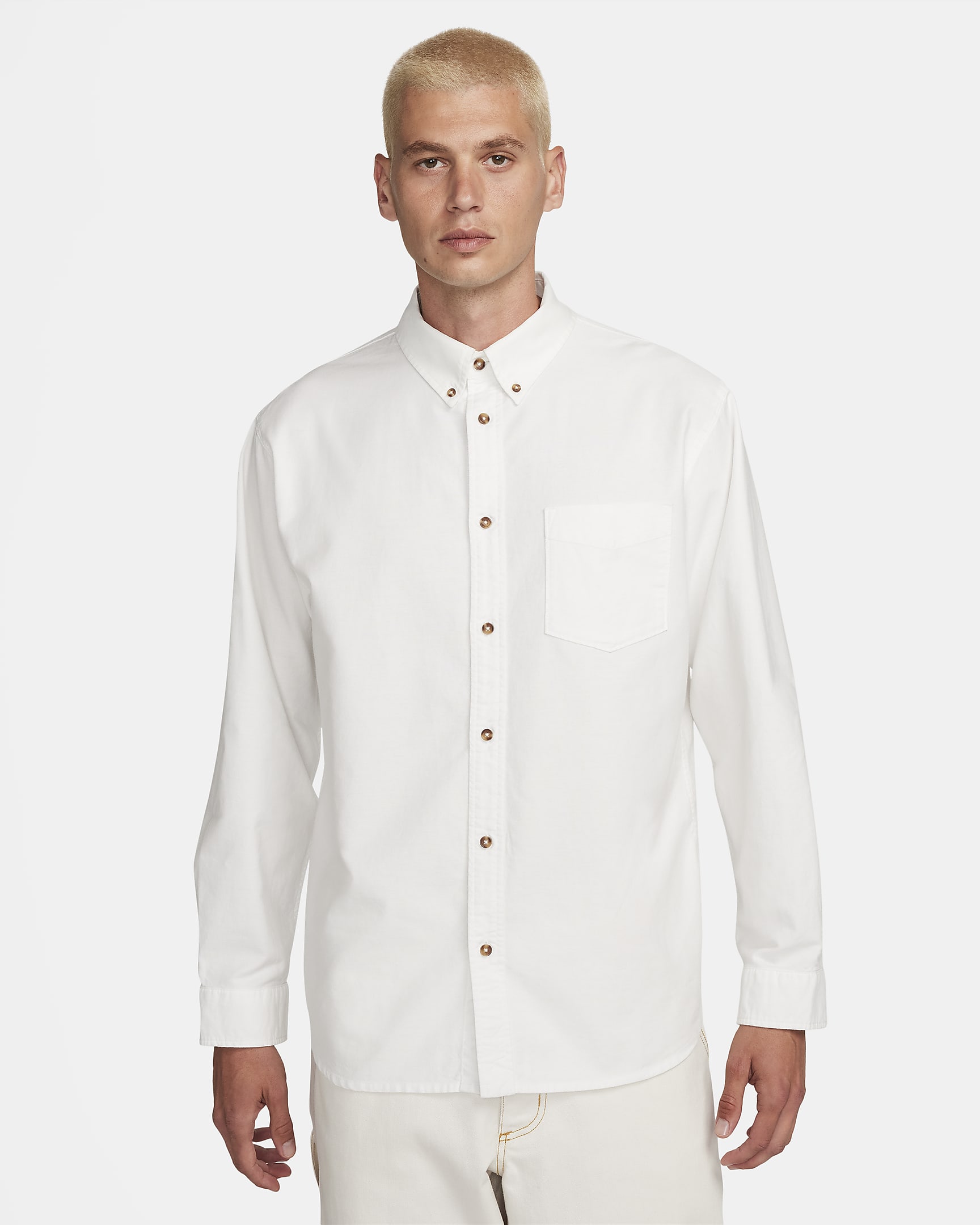 Långärmad Nike Life button-down-skjorta i oxfordmodell för män - Summit White/Summit White/Summit White