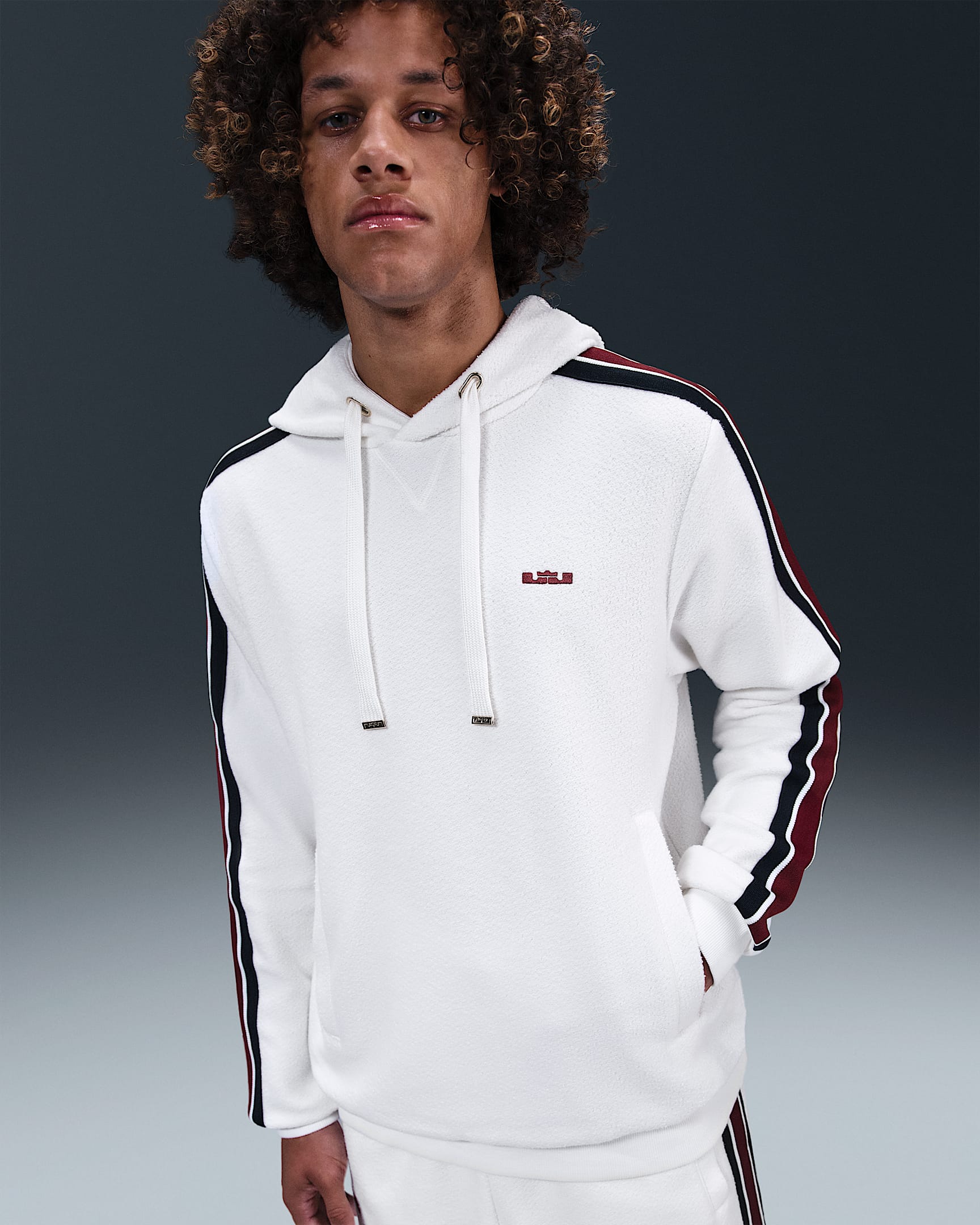 LeBron Standard Issue Men's Therma-FIT Pullover Basketball Hoodie - Sail/Dark Team Red