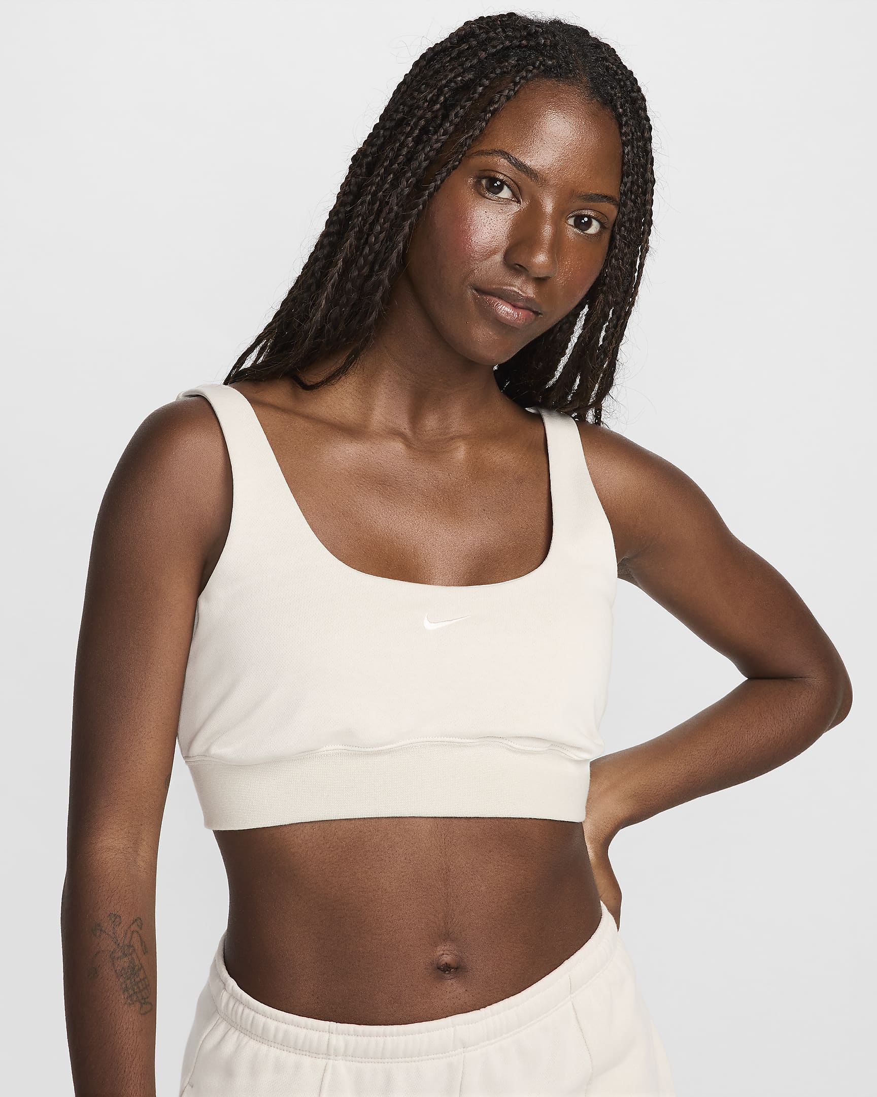 Nike Sportswear Chill kort frottésinglet med smal passform til dame - Light Orewood Brown/Sail