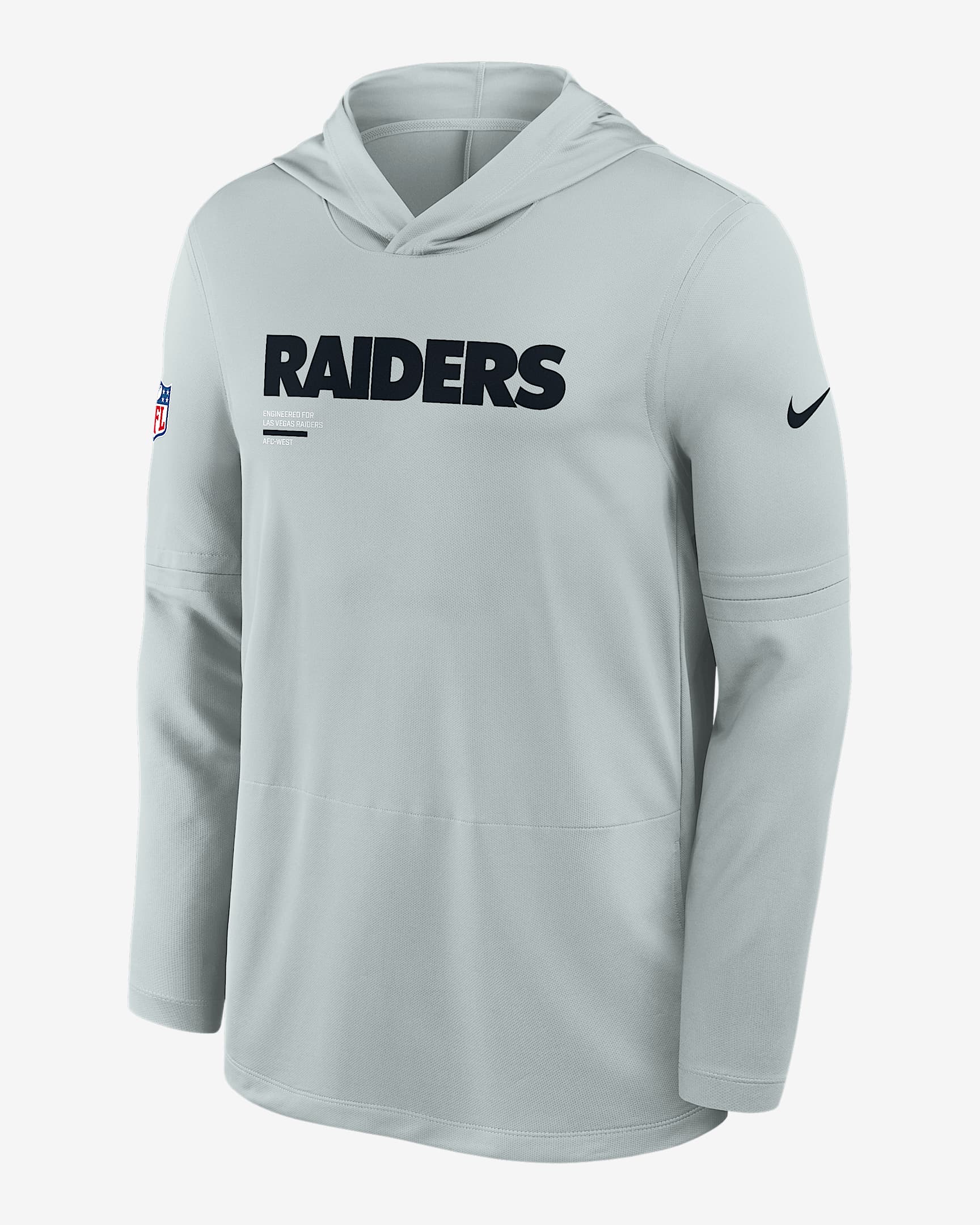 Playera de manga larga Nike Dri-FIT de la NFL con gorro para hombre Las Vegas Raiders Pure Fury Sideline - Plata
