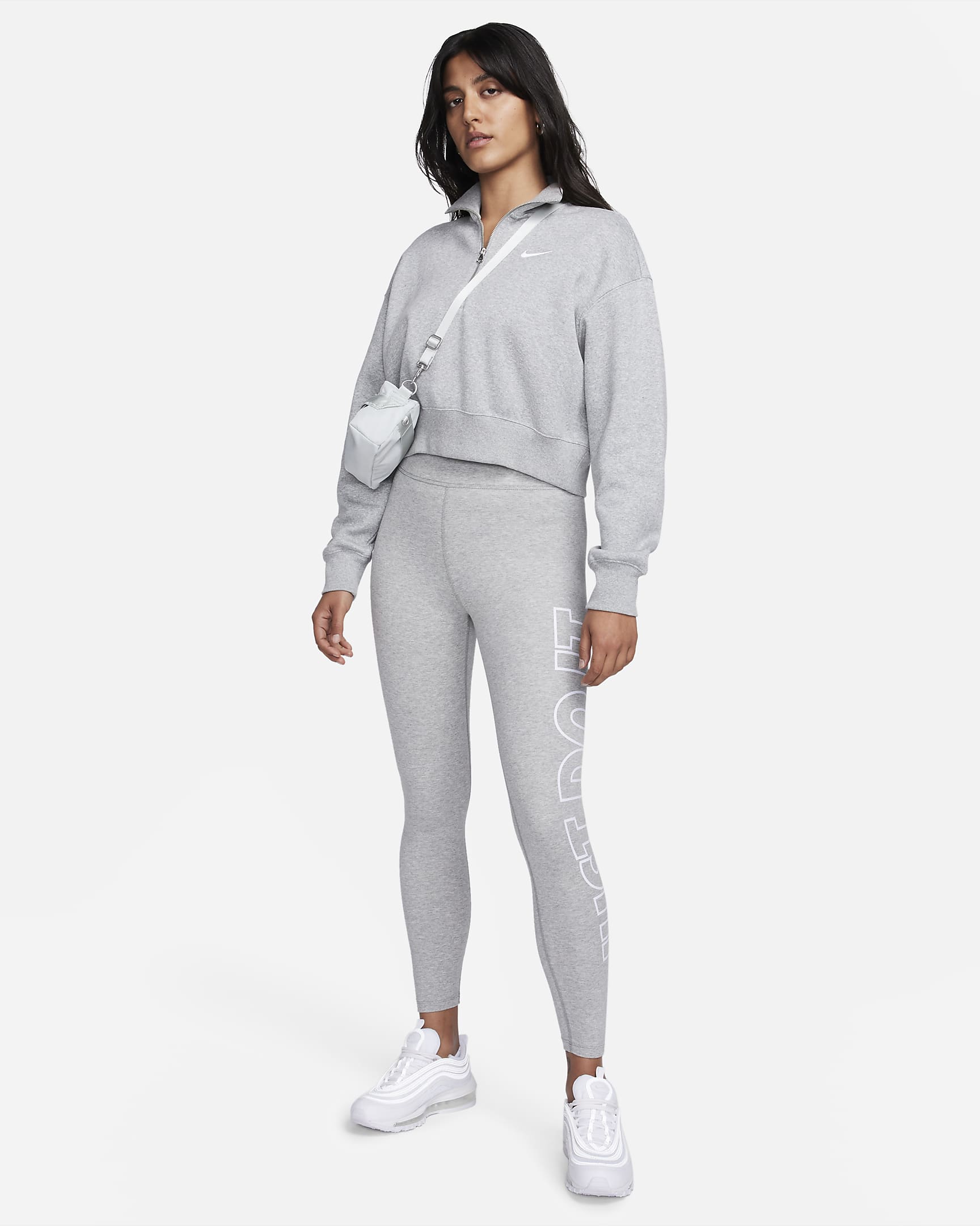 Leggings de tiro alto con gráficos para mujer Nike Sportswear Classics - Gris oscuro jaspeado/Blanco