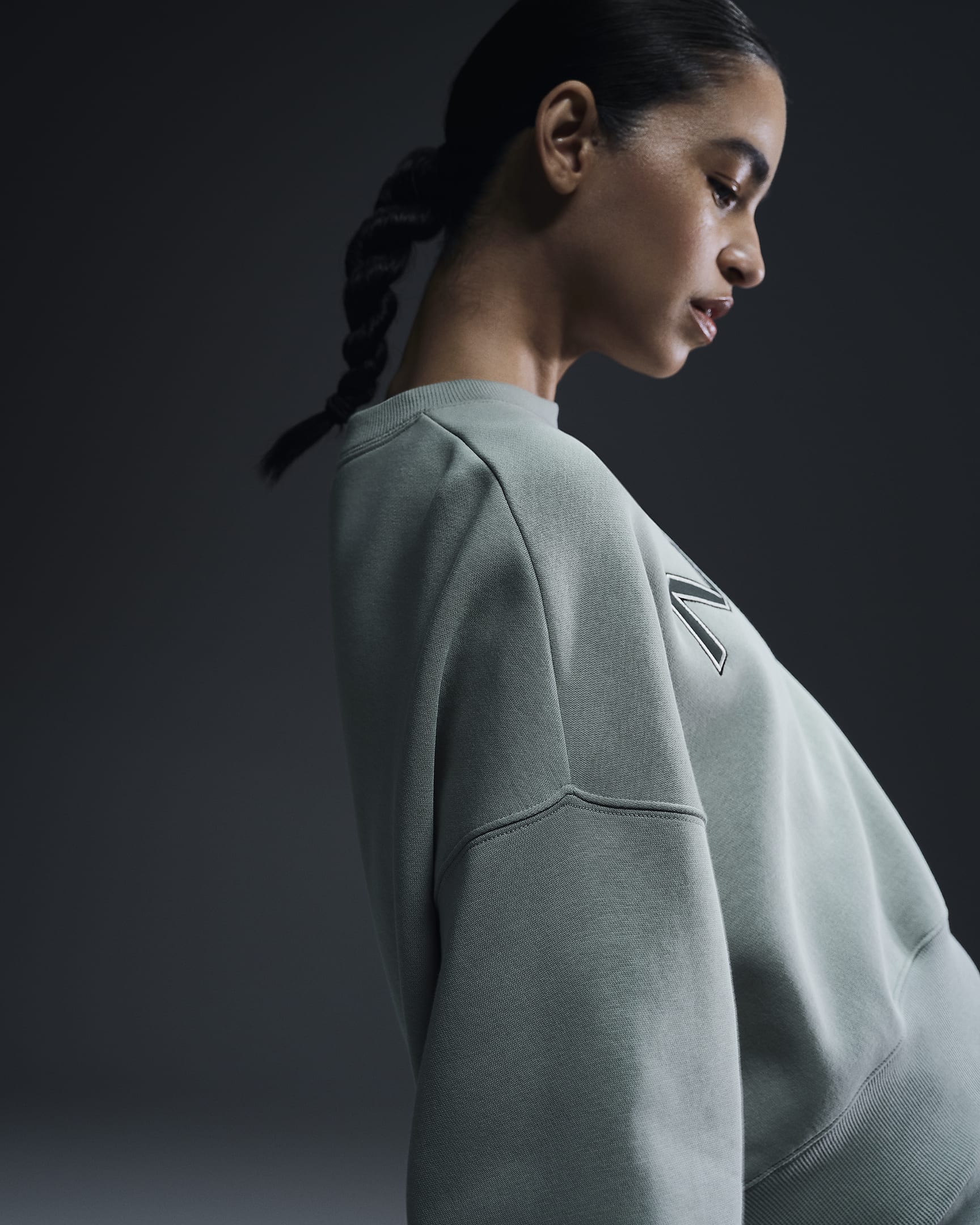 Oversized Nike Sportswear Phoenix Fleece-sweatshirt med rund hals og logo til kvinder - Jade Horizon/Light Orewood Brown/Sequoia