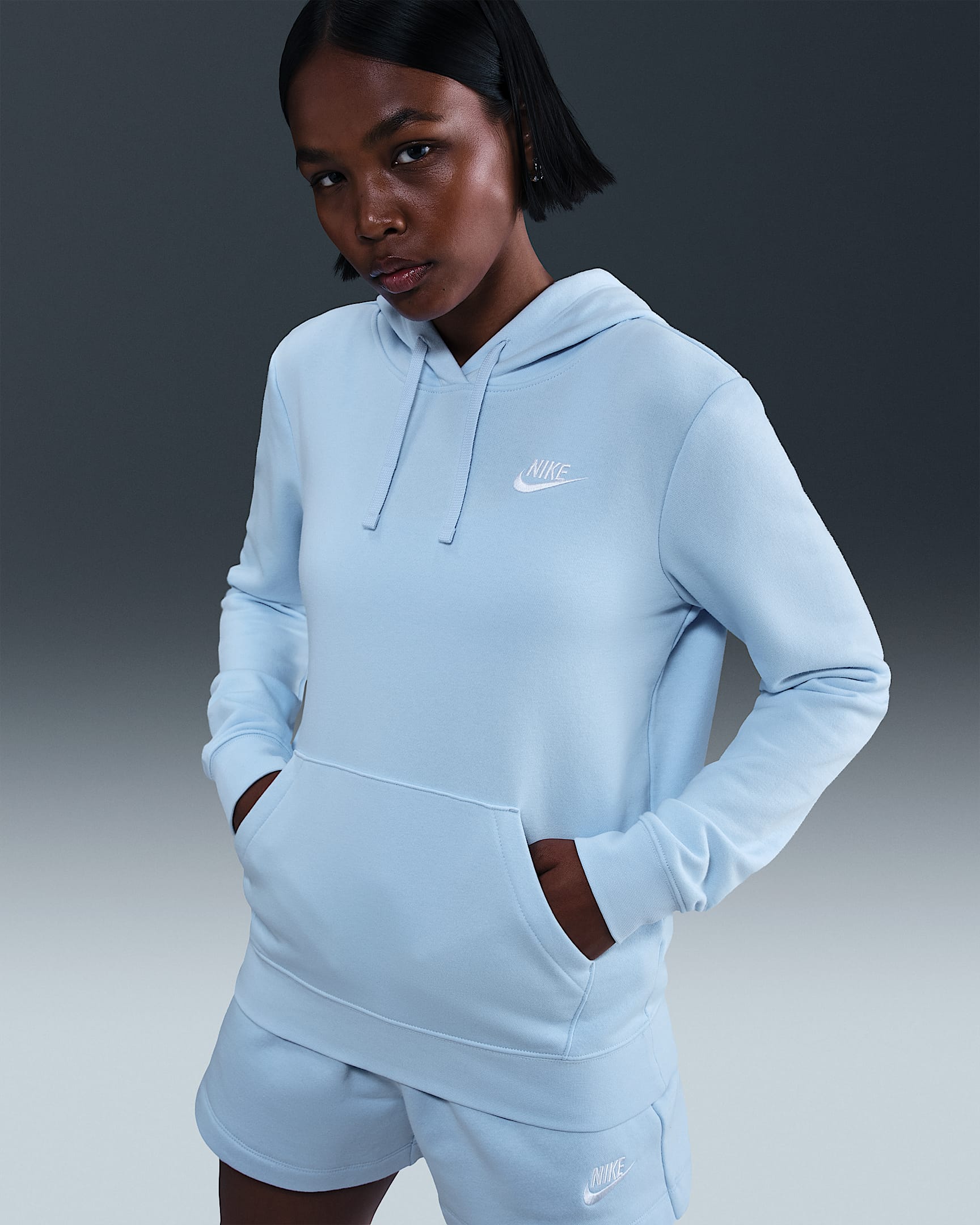 Nike Sportswear Club Fleece Women's Pullover Hoodie - Celestine Blue/White