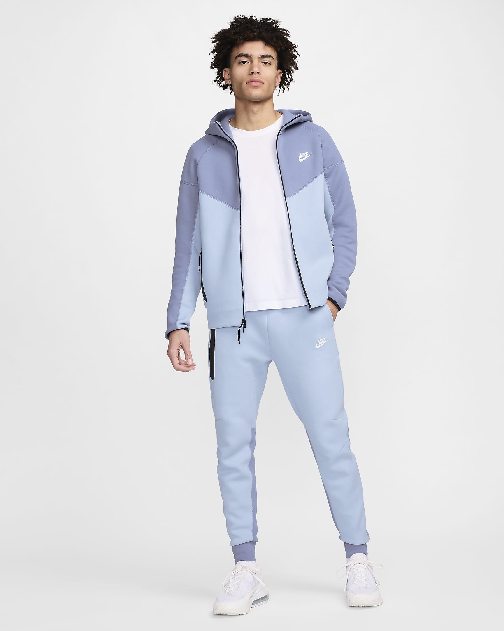 Hoodie com fecho completo Nike Sportswear Tech Fleece Windrunner para homem - Azul Armony claro/Ashen Slate/Branco
