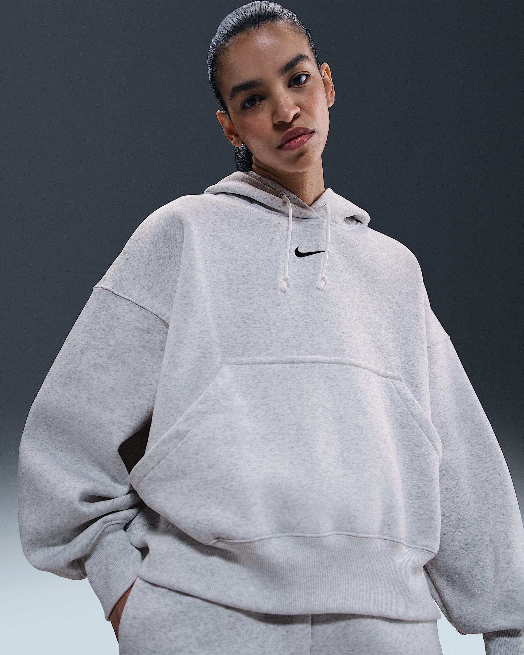 Nike Sportswear Phoenix Fleece Women's Over-Oversized Pullover Hoodie - Birch Heather/Black