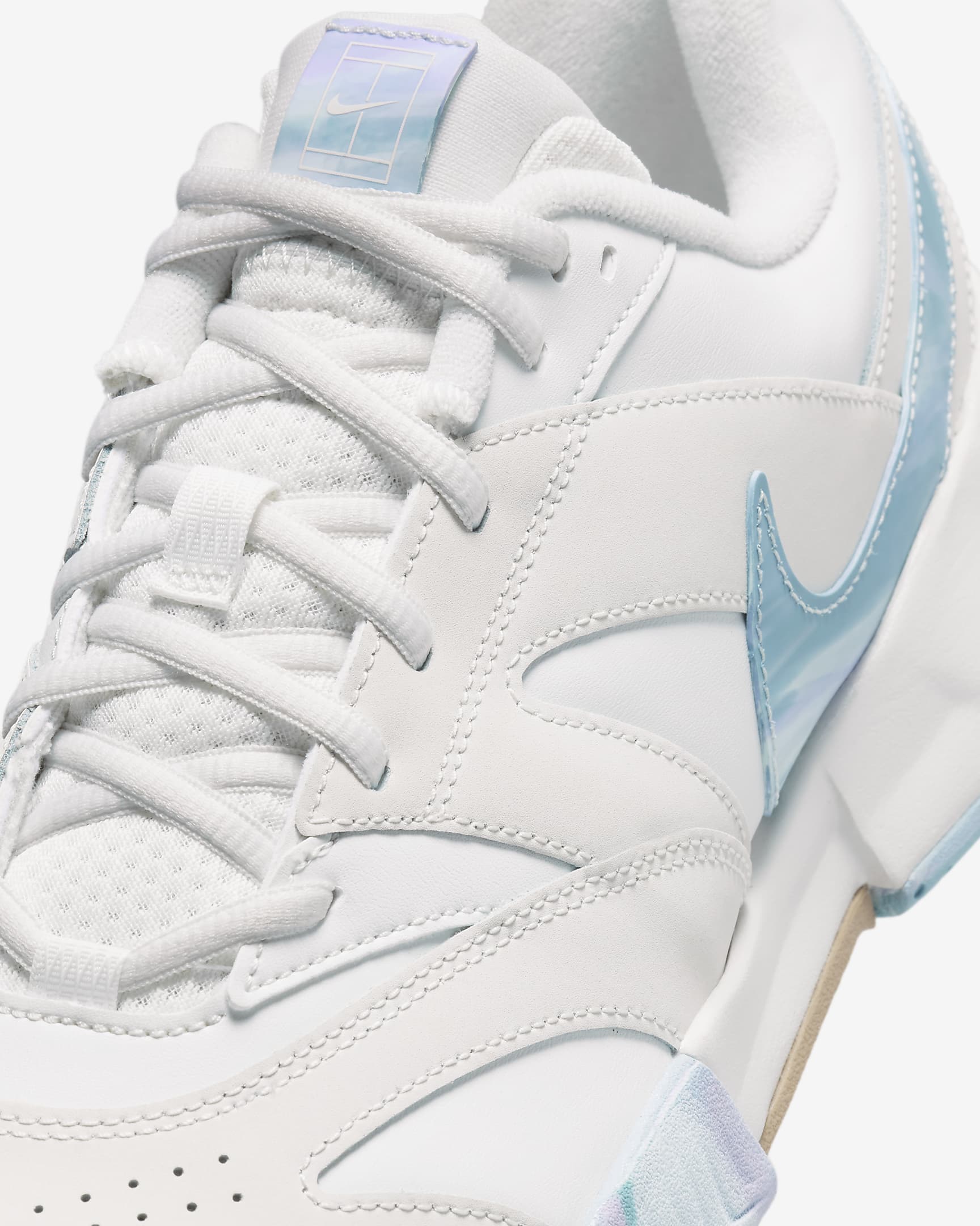 NikeCourt Lite 4 Premium Leather Men's Hard Court Tennis Shoes - Summit White/Phantom/Denim Turquoise/Hemp