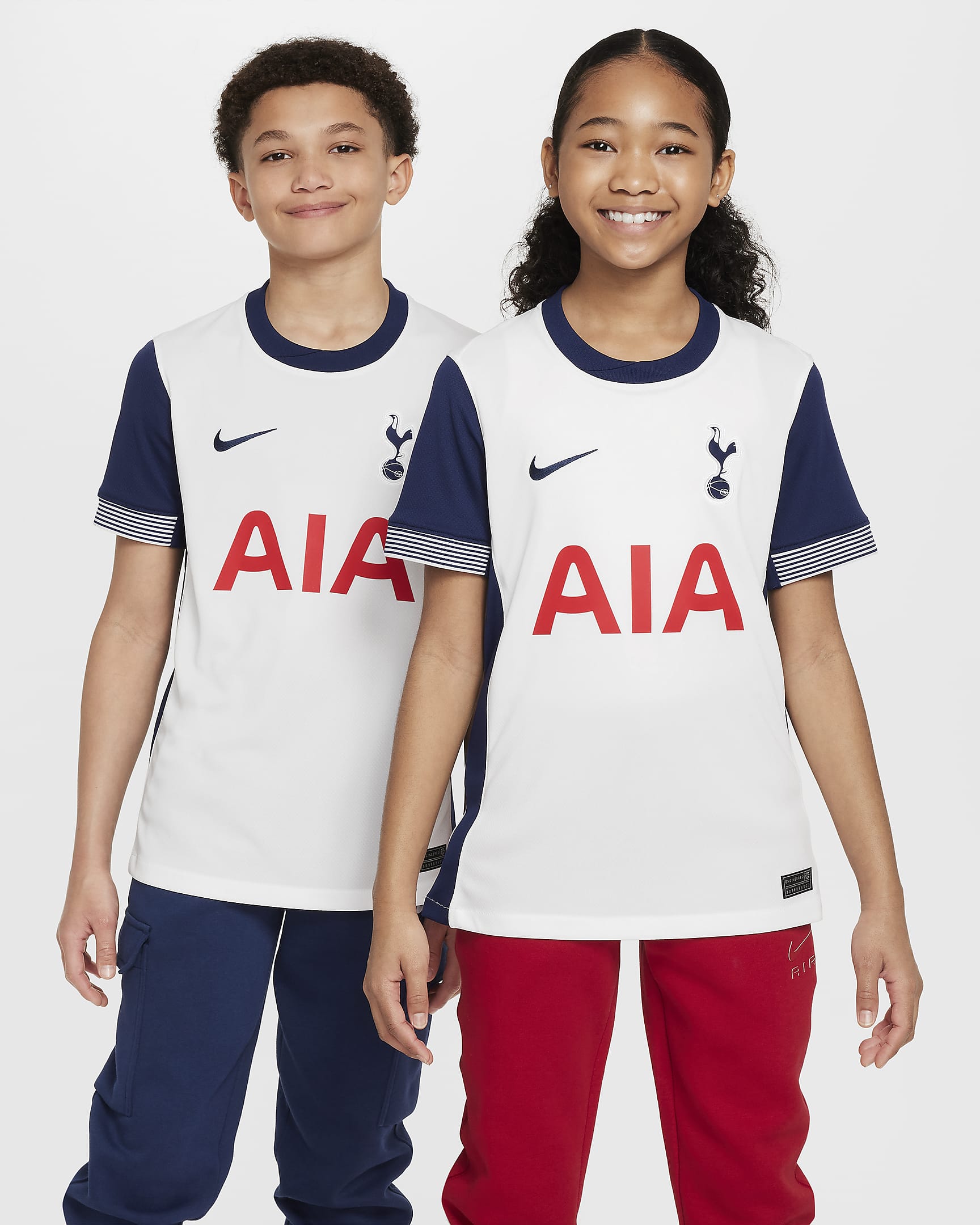 Camisola de futebol de réplica Nike Dri-FIT do equipamento principal Stadium Tottenham Hotspur 2024/25 Júnior - Branco/Azul Binary/Azul Binary