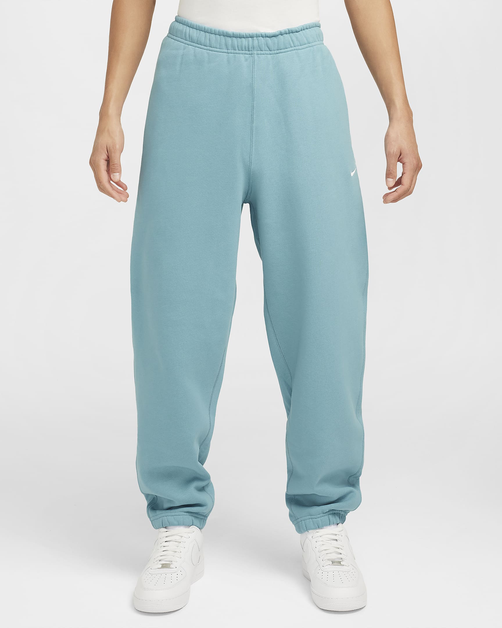 Nike Solo Swoosh Men's Fleece Trousers - Denim Turquoise/White