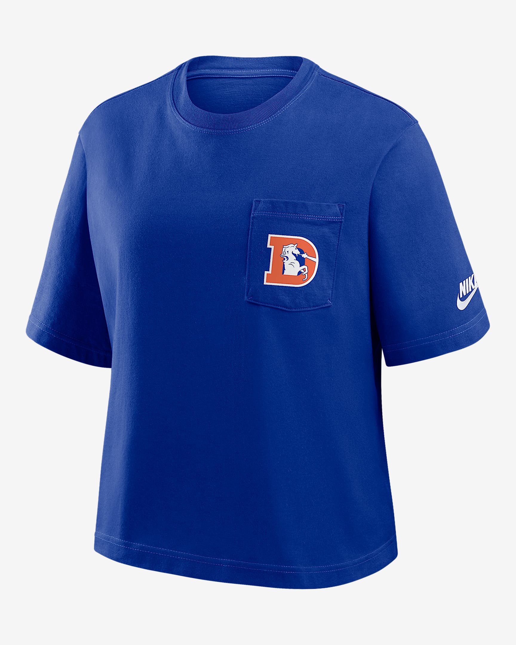 Playera Nike de la NFL para mujer Denver Broncos Rewind Pocket Boxy - Azul marino