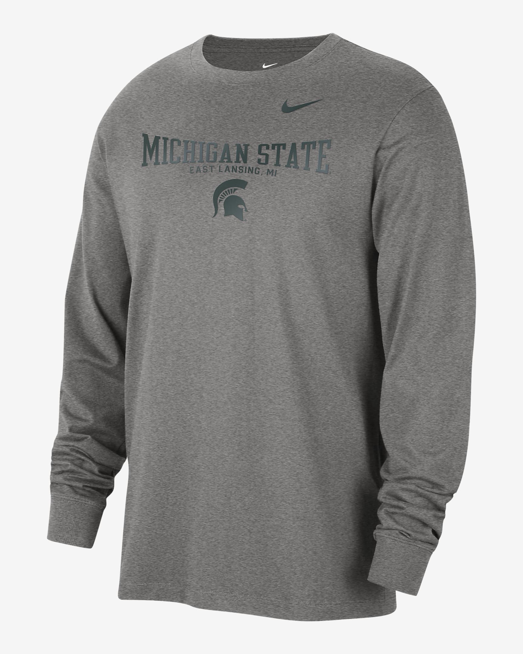 Michigan State Men's Nike College Crew-Neck Long-Sleeve T-Shirt - Dark Grey Heather