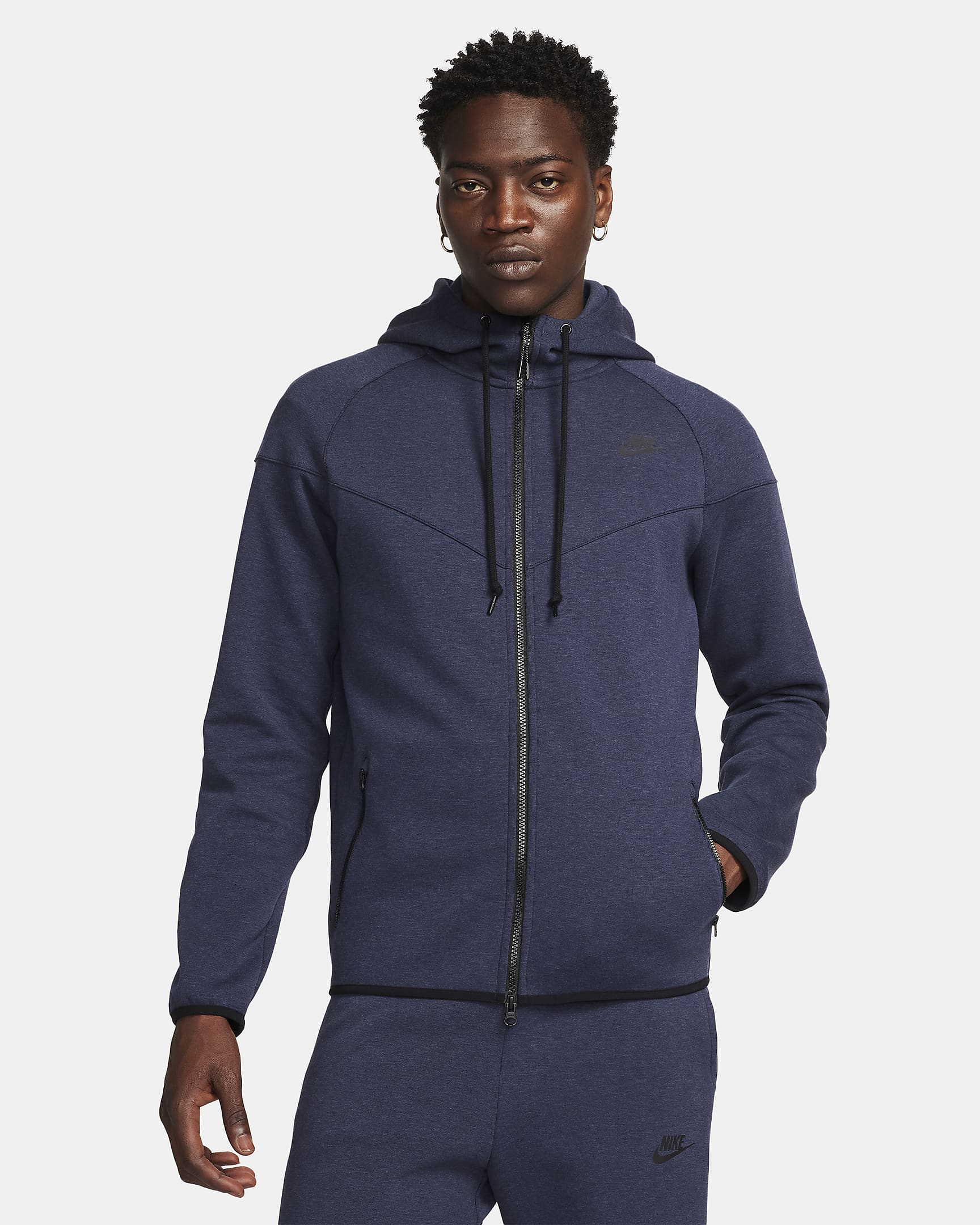 Nike Sportswear Tech Fleece OG Men's Full-Zip Hoodie Sweatshirt - Obsidian Heather/Black