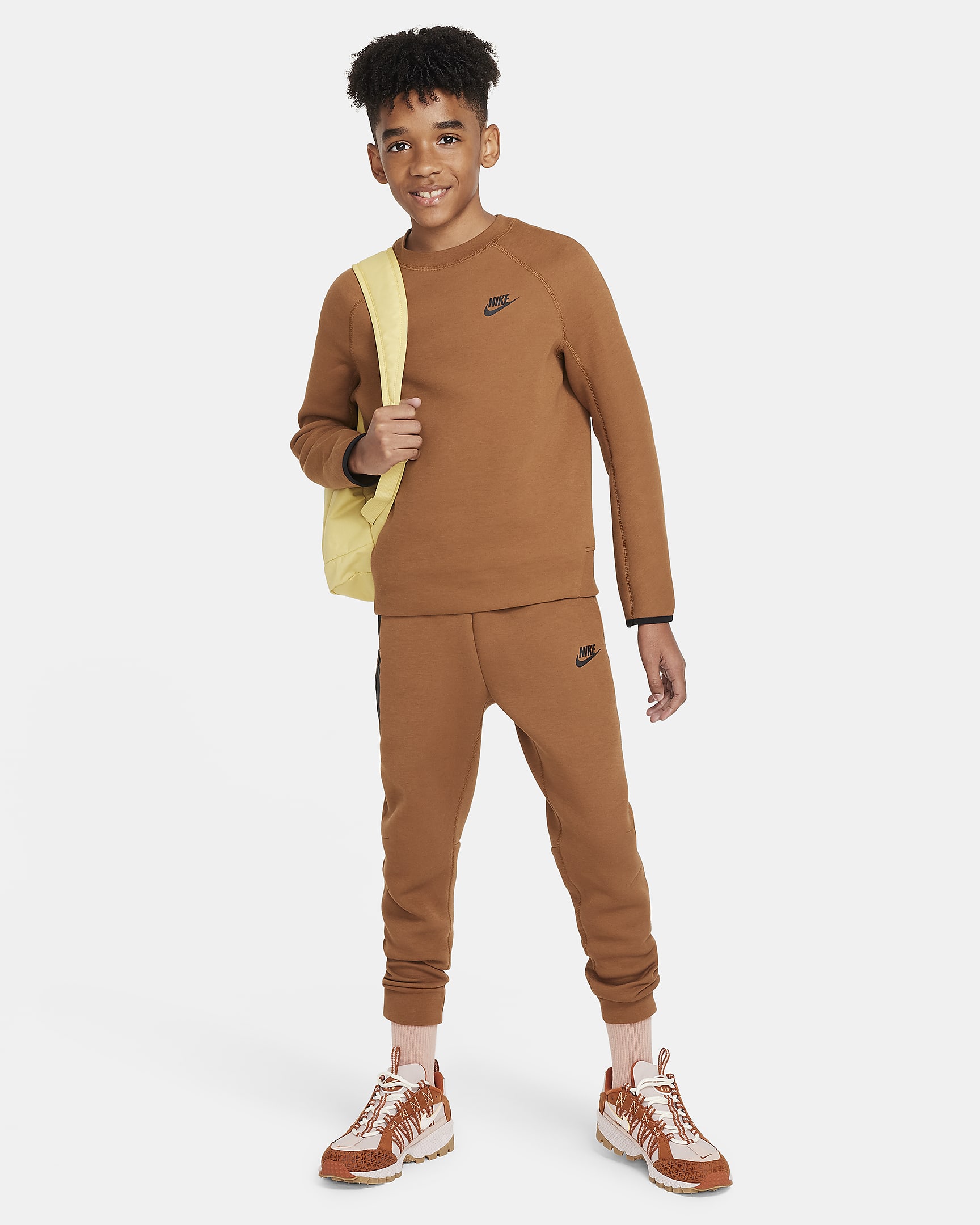 Nike Sportswear Tech Fleece Big Kids' (Boys') Sweatshirt - Light British Tan/Black/Black