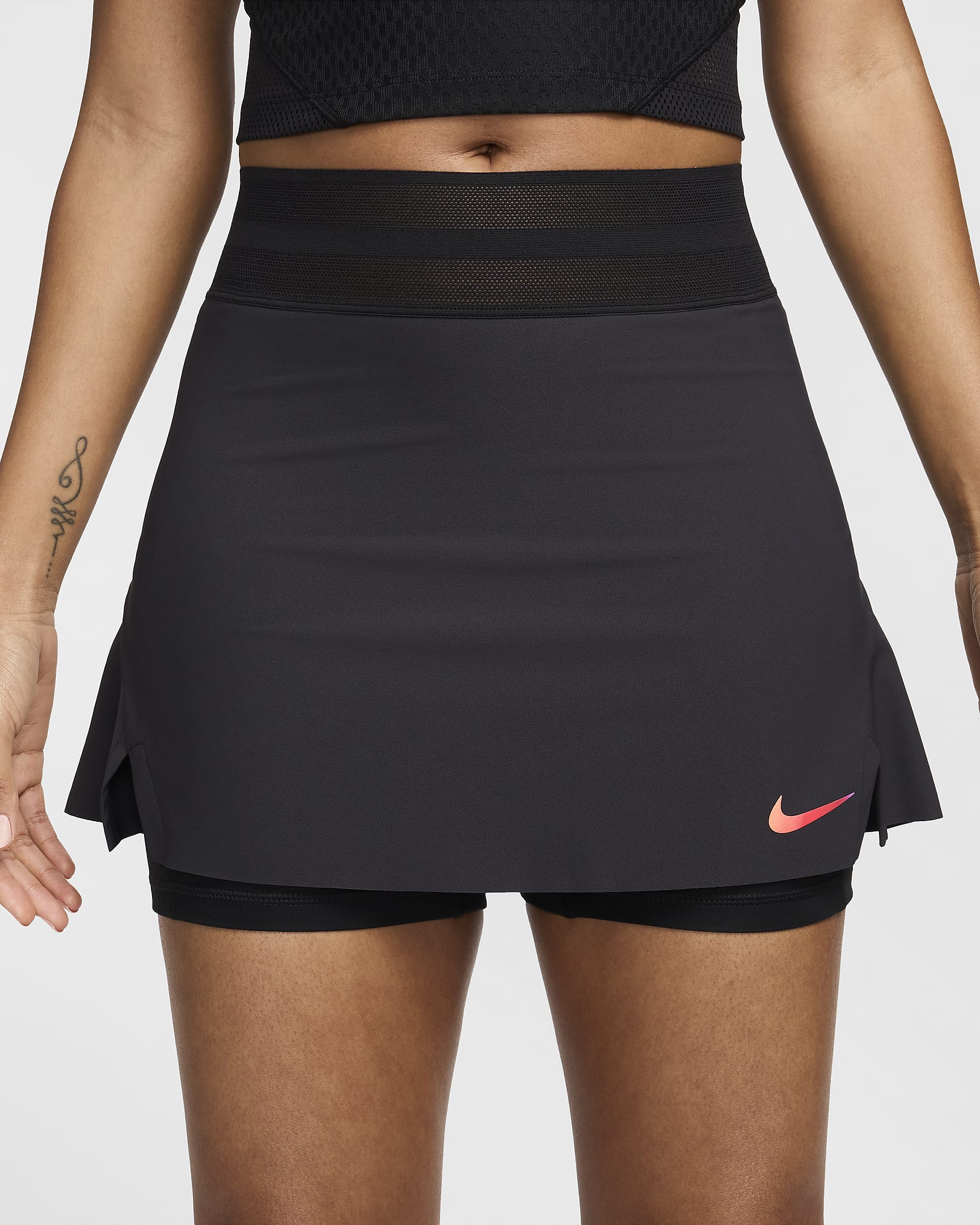 Dámská tenisová sukně NikeCourt Slam Dri-FIT - Černá/Černá/Light Wild Mango