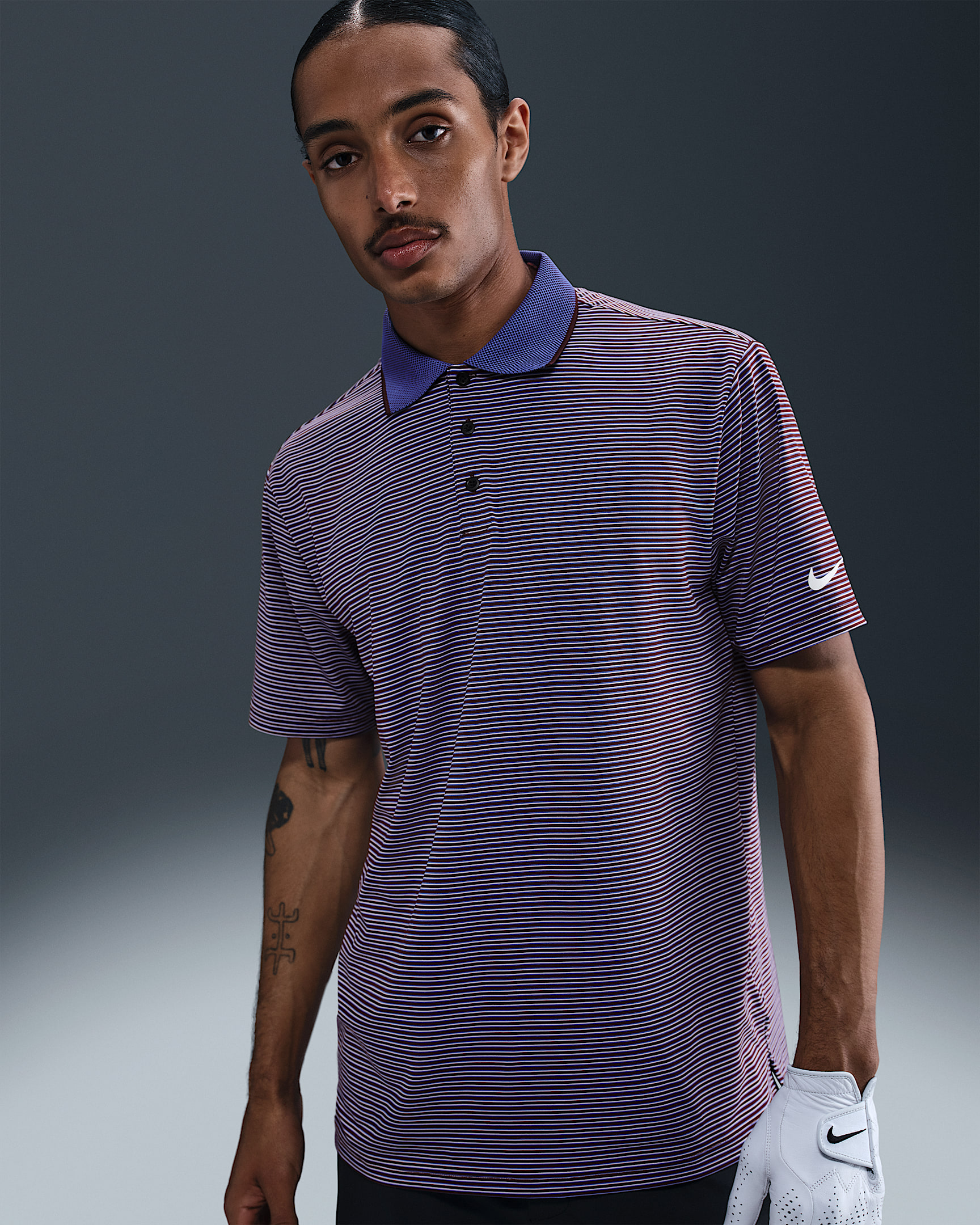 Nike Tour Men's Dri-FIT Striped Golf Polo - Burgundy Crush/White