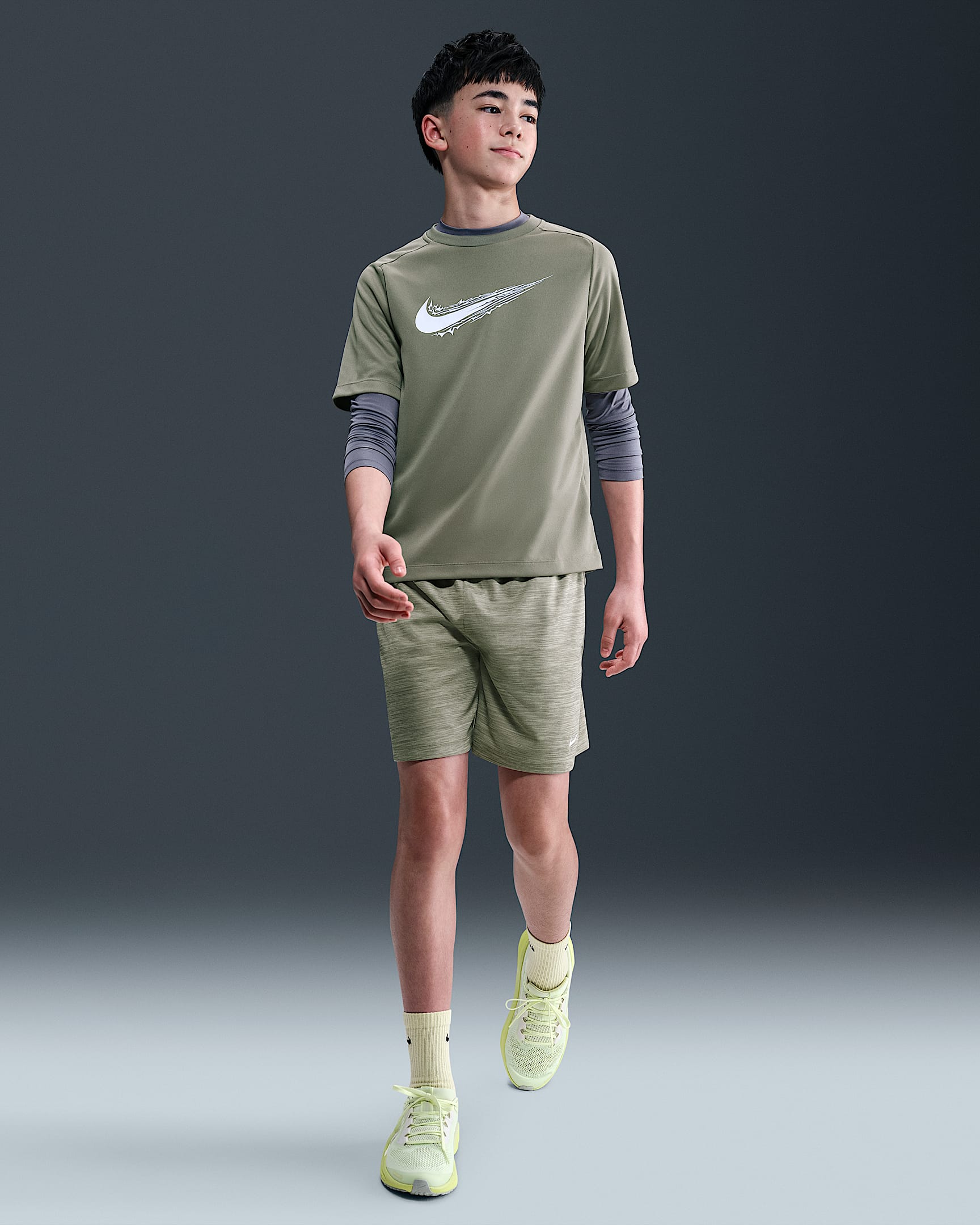 Nike Multi Older Kids' (Boys') Dri-FIT Shorts - Light Army/Olive Aura/White