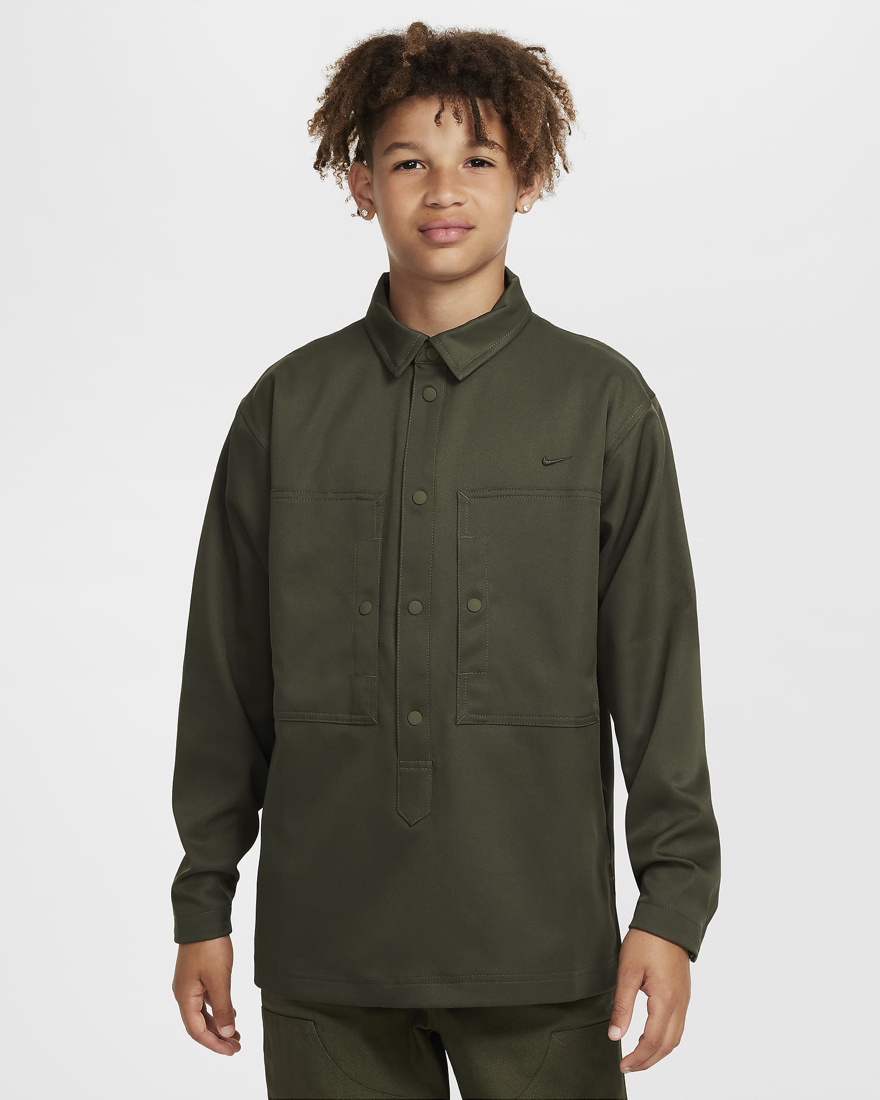 Nike Sportswear Metro Ground Big Kids' Top - Cargo Khaki/Sequoia