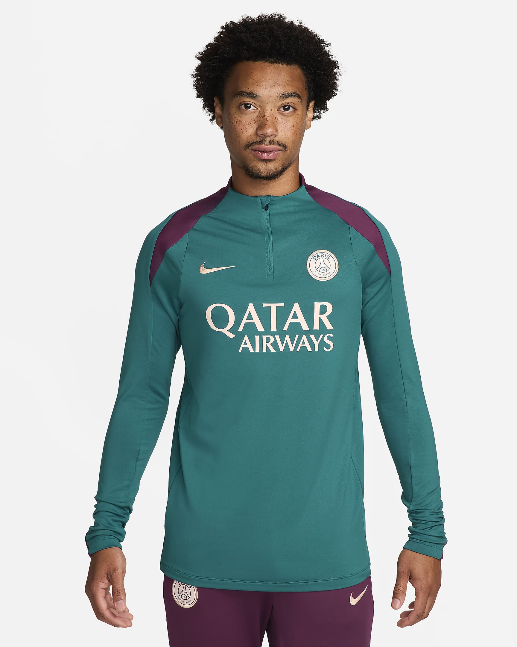 Paris Saint-Germain Strike Men's Nike Dri-FIT Soccer Drill Top - Geode Teal/Geode Teal/Bordeaux/Guava Ice