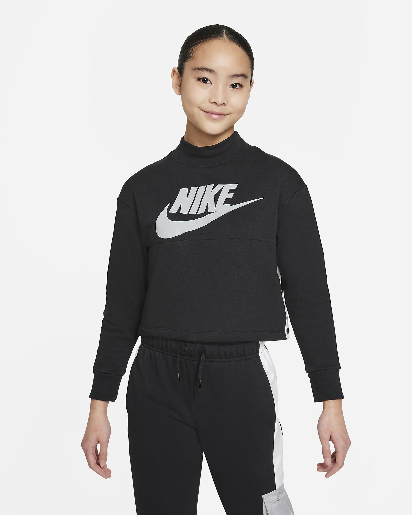Sudadera para niña talla grande Nike Sportswear - Negro/Blanco/Toque de limón claro