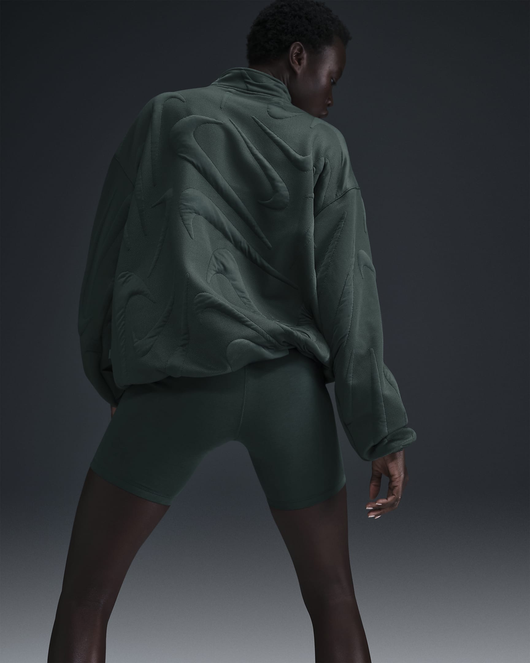 Nike Sportswear Collection oversized warm sweatshirt met logo en korte rits voor dames - Vintage Green/Bicoastal