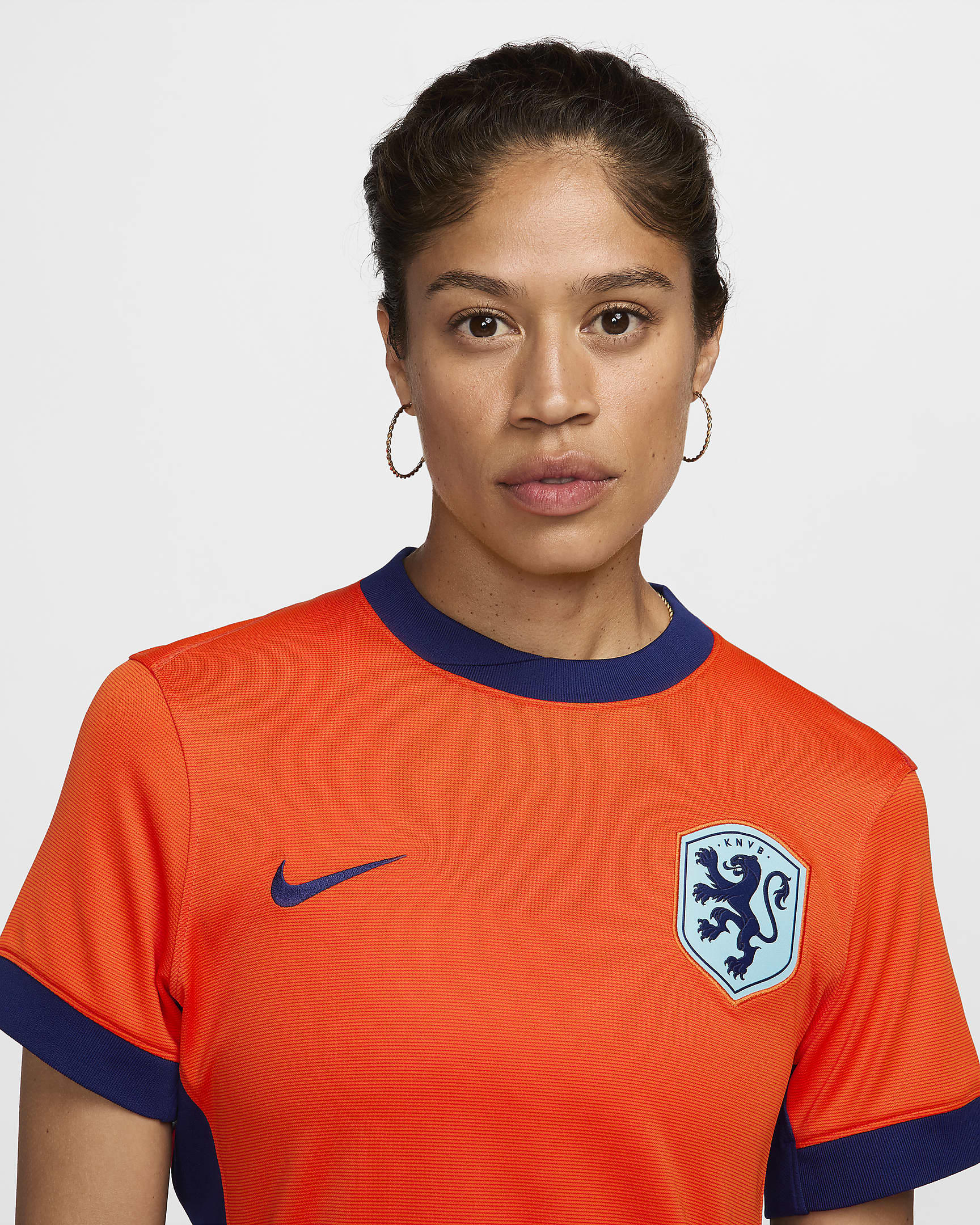 Holland 2024/25 Stadium Home Nike Dri-FIT Replica-fodboldtrøje til kvinder (kvindehold) - Safety Orange/Blue Void/Copa/Blue Void