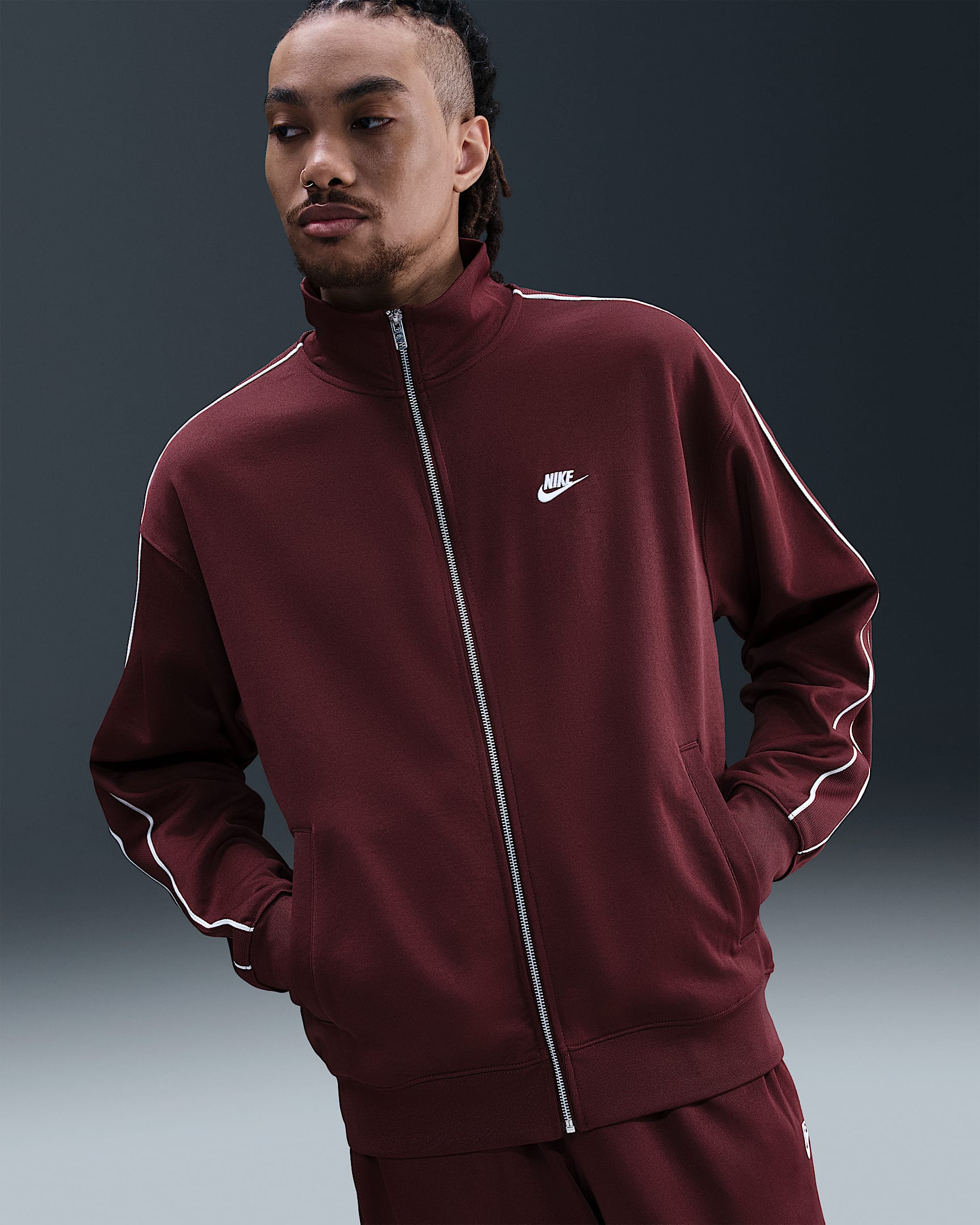 Nike Sportswear Club Men's Oversized Knit Track Jacket - Dark Team Red/Sail/White