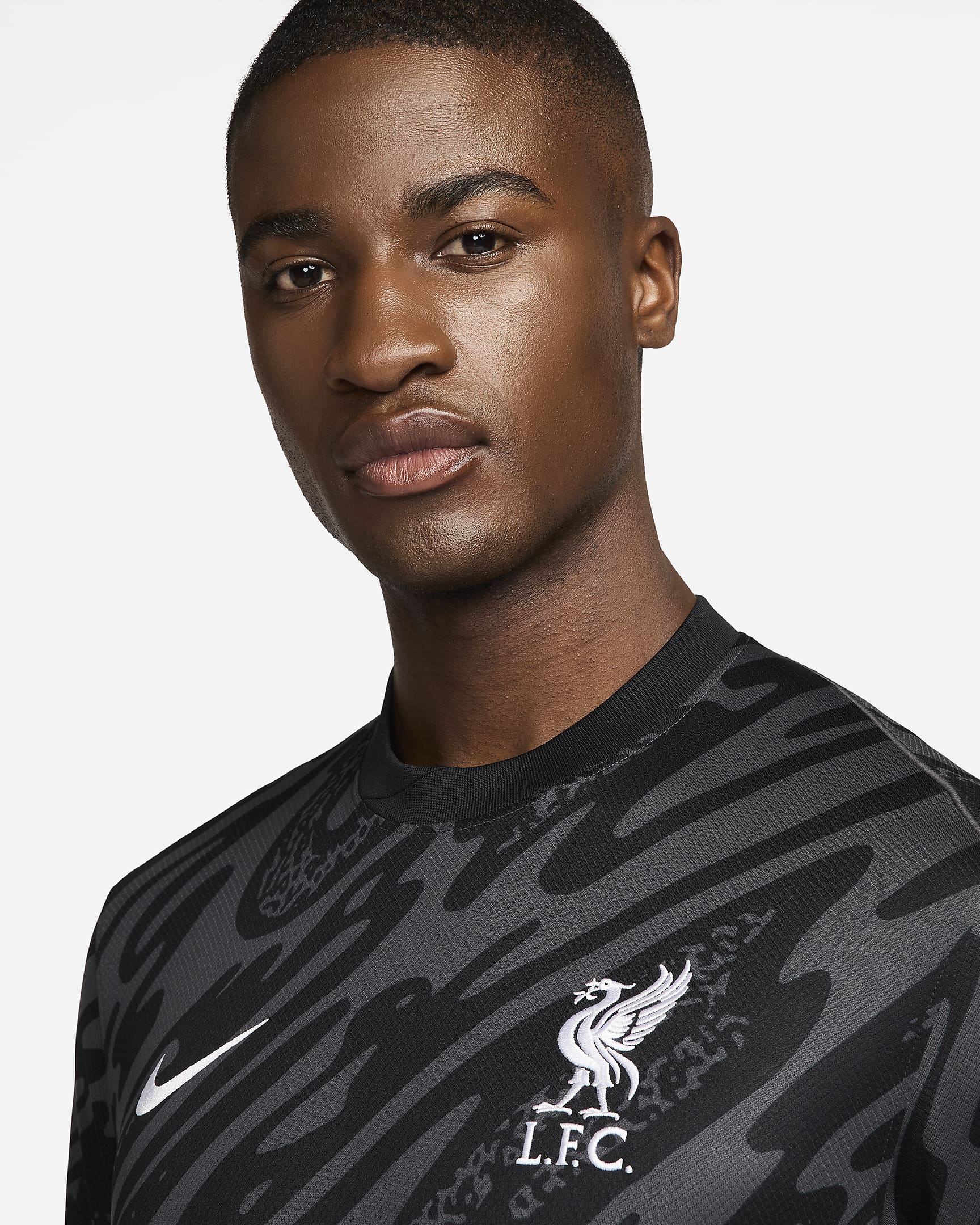 Liverpool F.C. Stadium Goalkeeper Men's Nike Dri-FIT Football Replica Short-Sleeve Shirt - Anthracite/Black/White