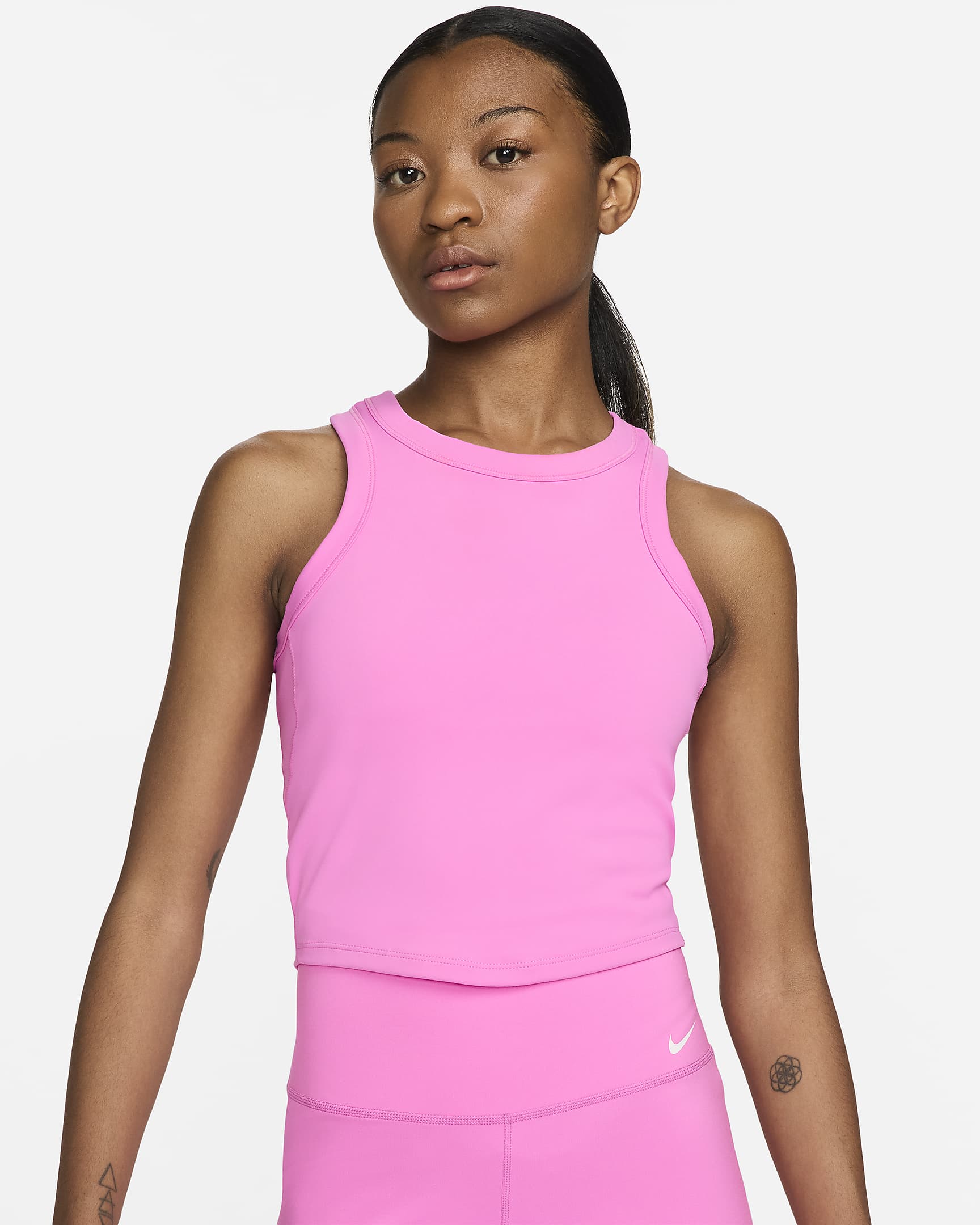 Camiseta de tirantes Dri-FIT cropped para mujer Nike One Fitted - Rosa alegre/Negro