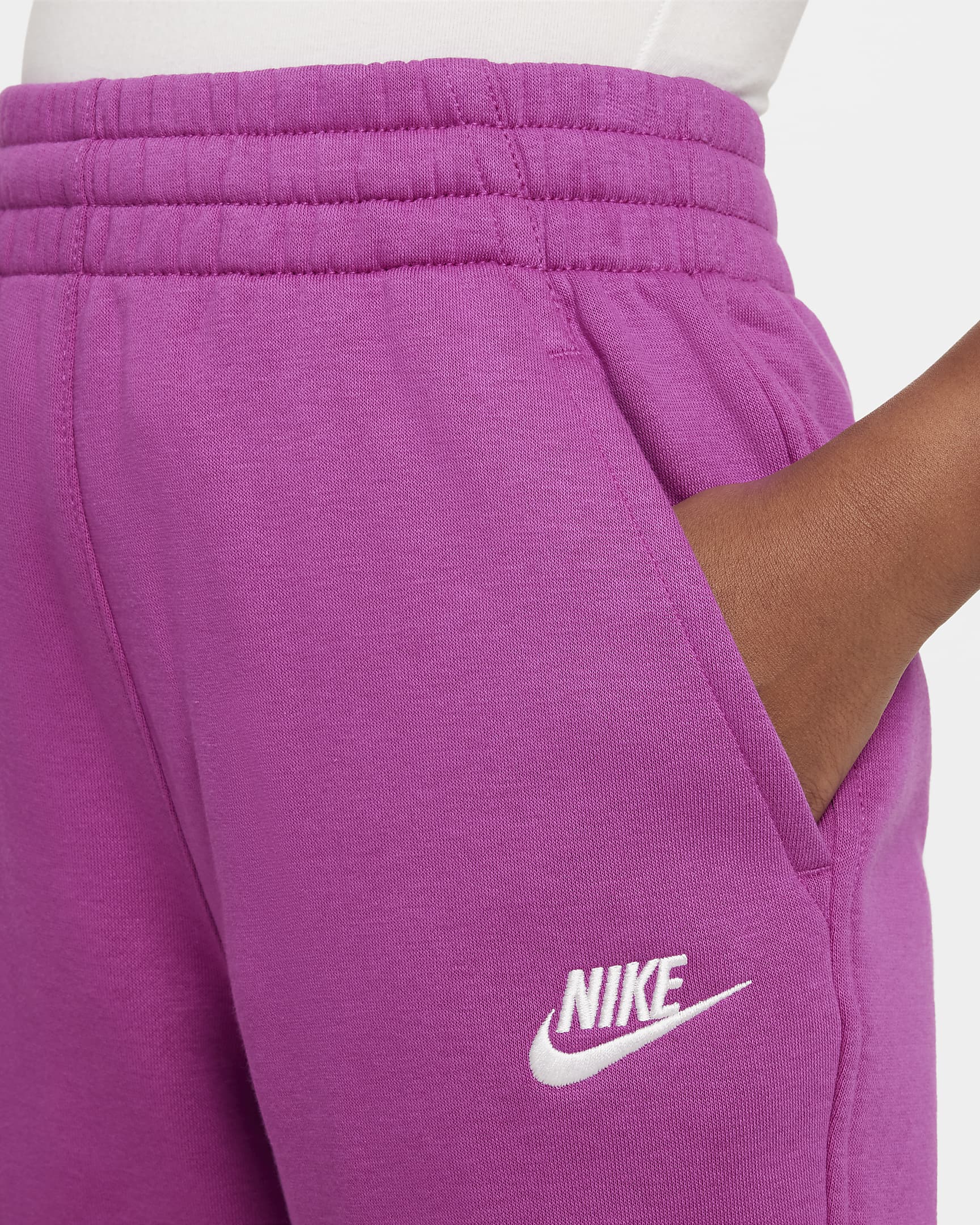 Nike Sportswear Club Fleece Older Kids' (Girls') High-Waisted Fitted Trousers - Hot Fuchsia/Hot Fuchsia/White