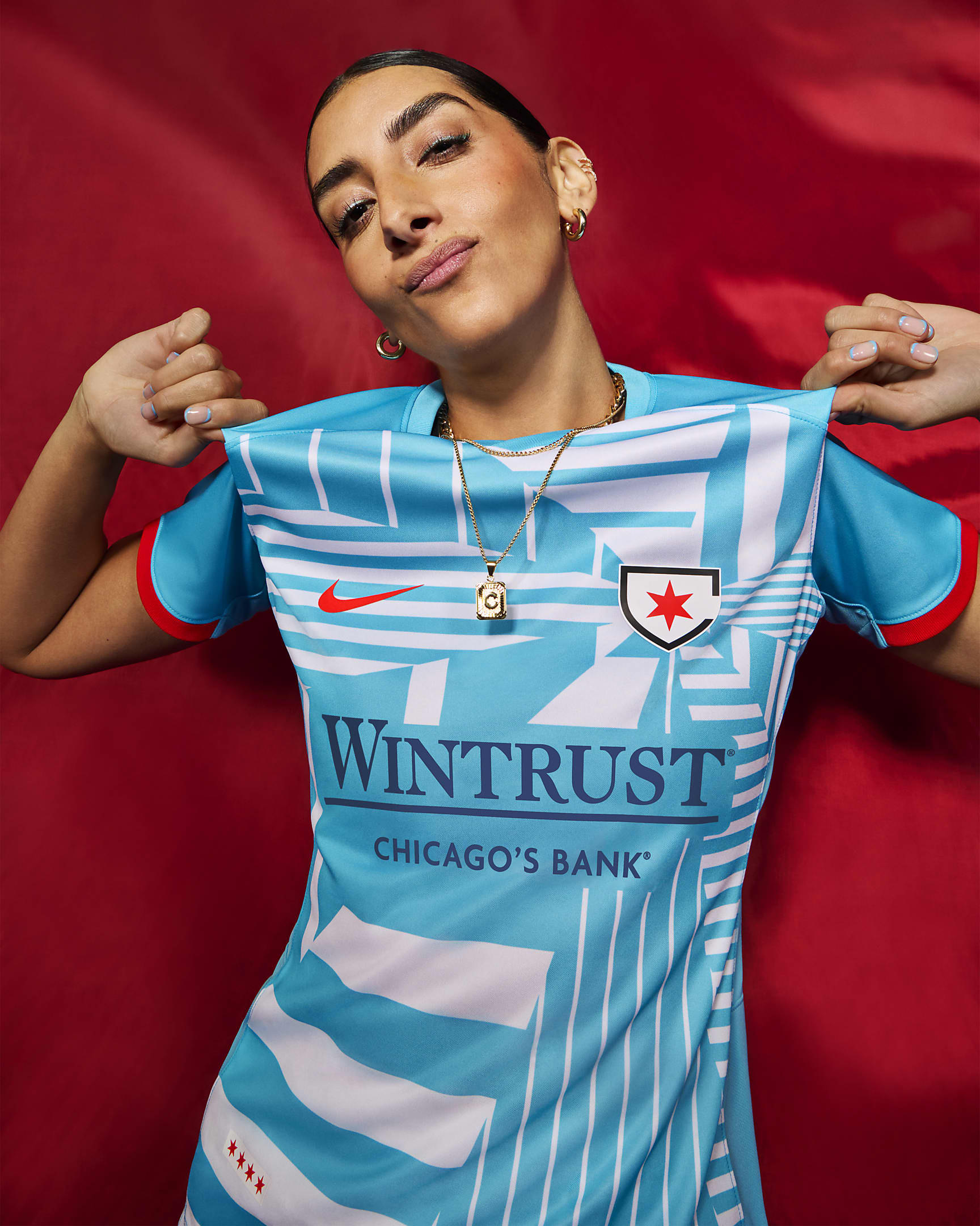 Jersey Nike Dri-FIT de la NWSL tipo réplica para mujer Chicago Red Stars 2024 Stadium Primary - Azul báltico