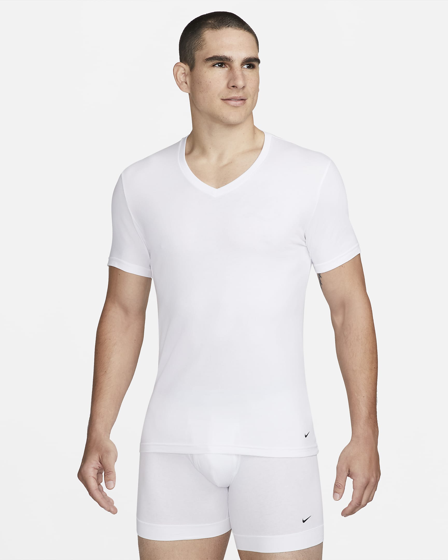 Nike Dri-FIT Essential Cotton Stretch Slim Fit V-Neck Undershirt (2 ...