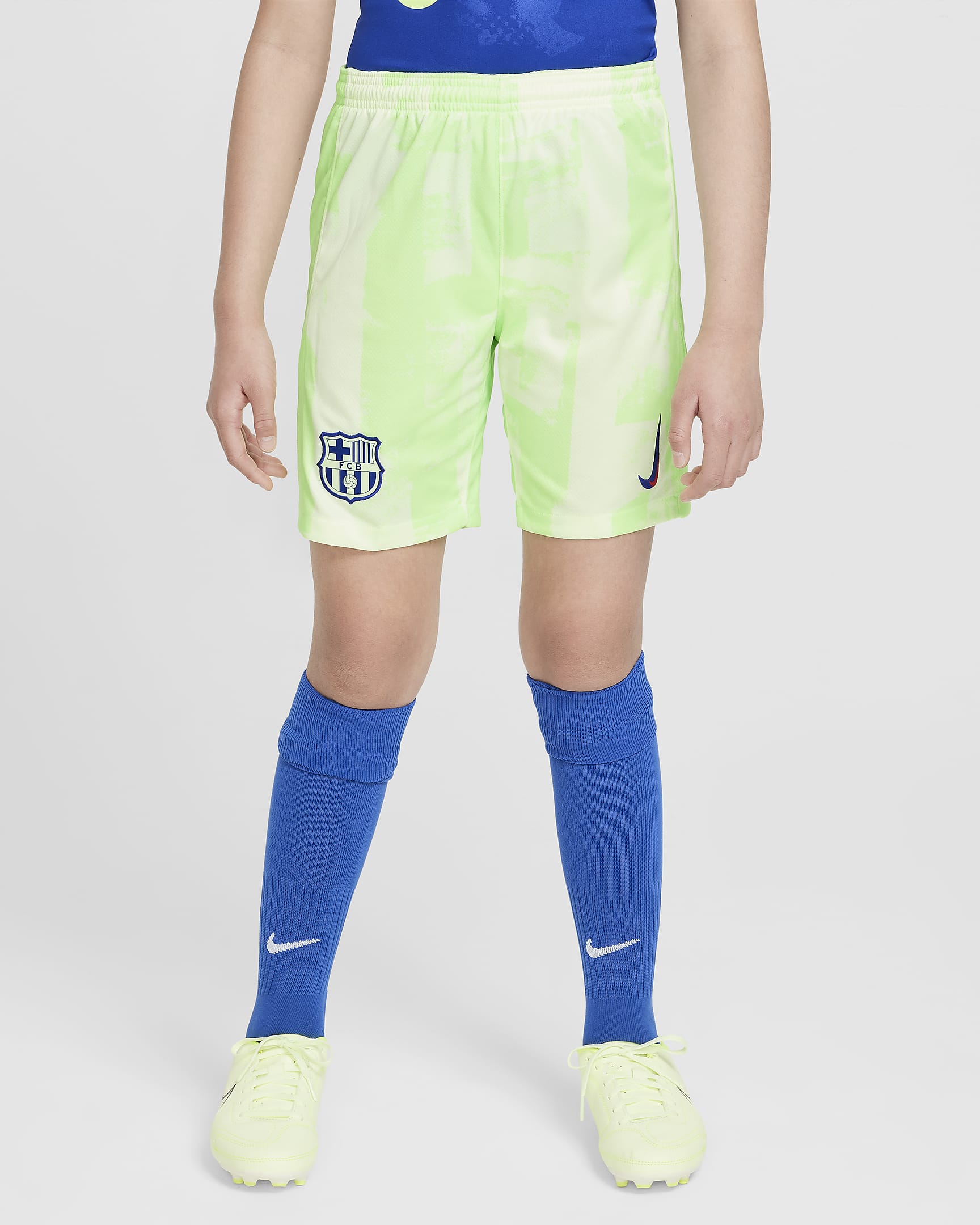 FC Barcelona 2024/25 Stadium Third Nike Dri-FIT Replica-fodboldshorts til større børn - Barely Volt/Lime Blast/Old Royal