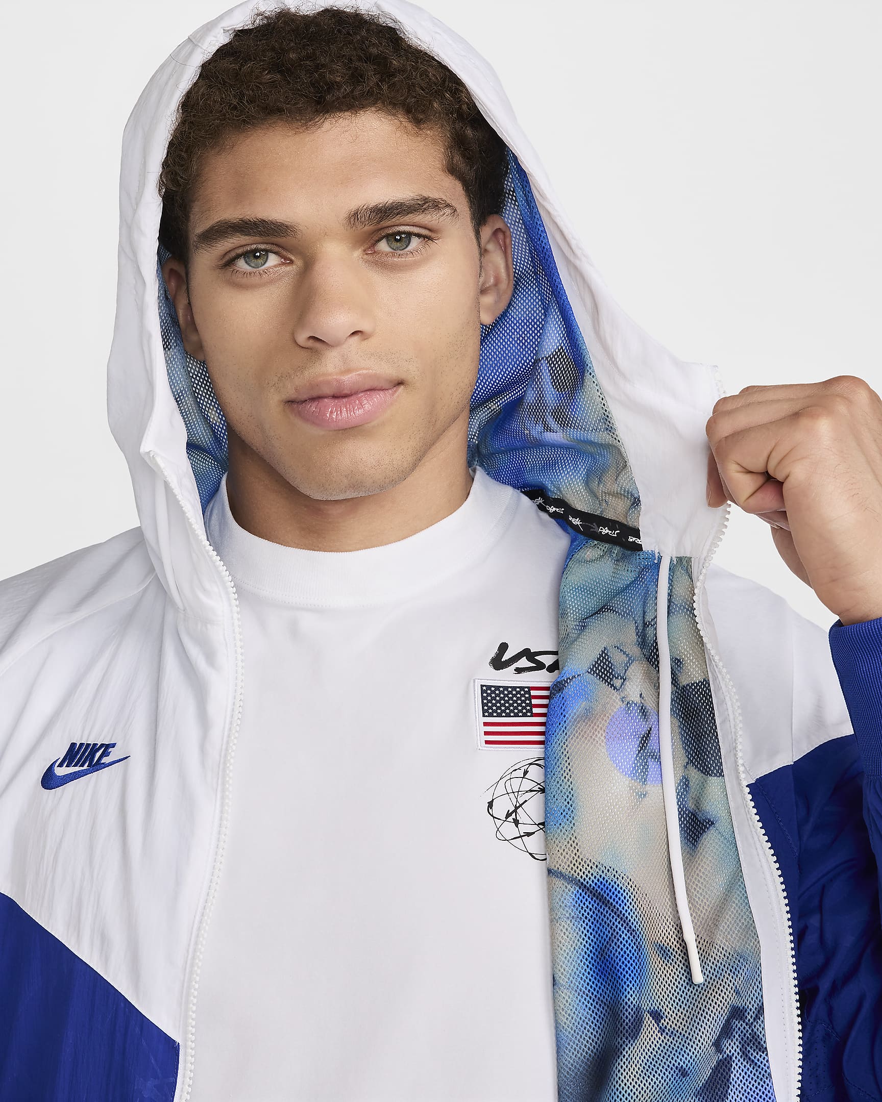 USA Windrunner Nike Breakdance-Webjacke (Herren) - Weiß/Old Royal/Old Royal