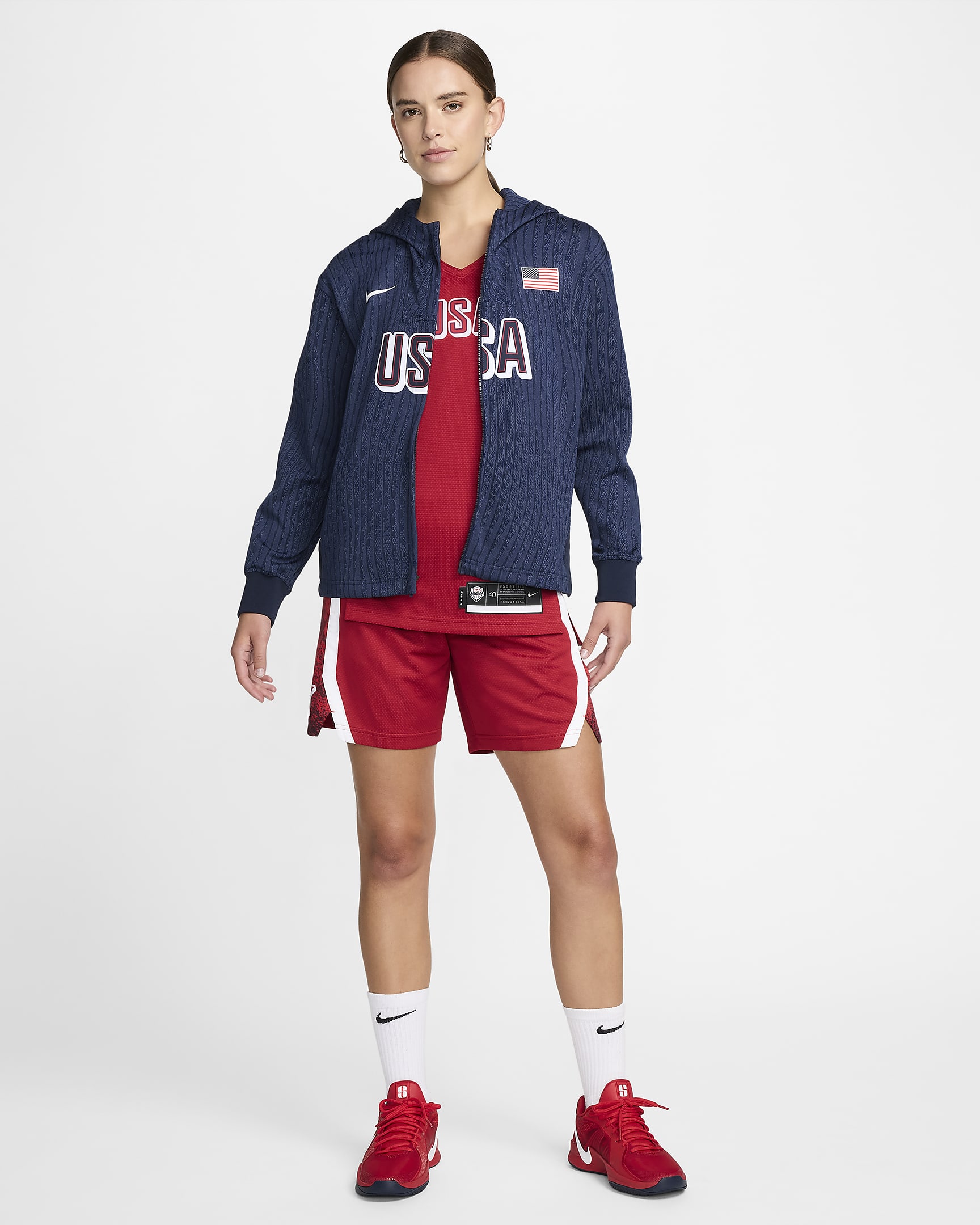 Chamarra de básquetbol Nike Dri-FIT ADV Game para mujer USA - Obsidiana/Obsidiana/Blanco