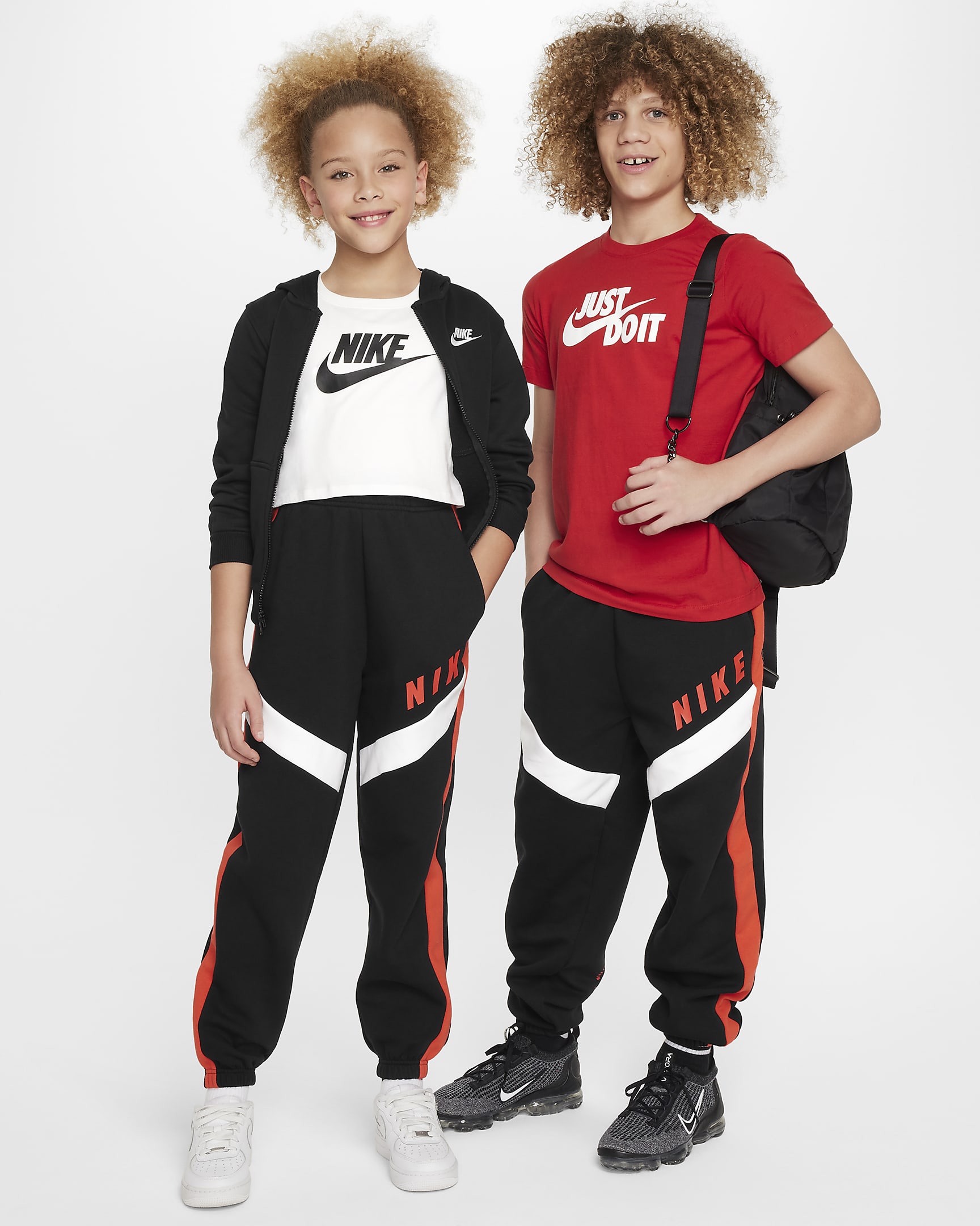 Nike Sportswear Older Kids' (Girls') Oversized Fleece Joggers - Black/Light Crimson/White