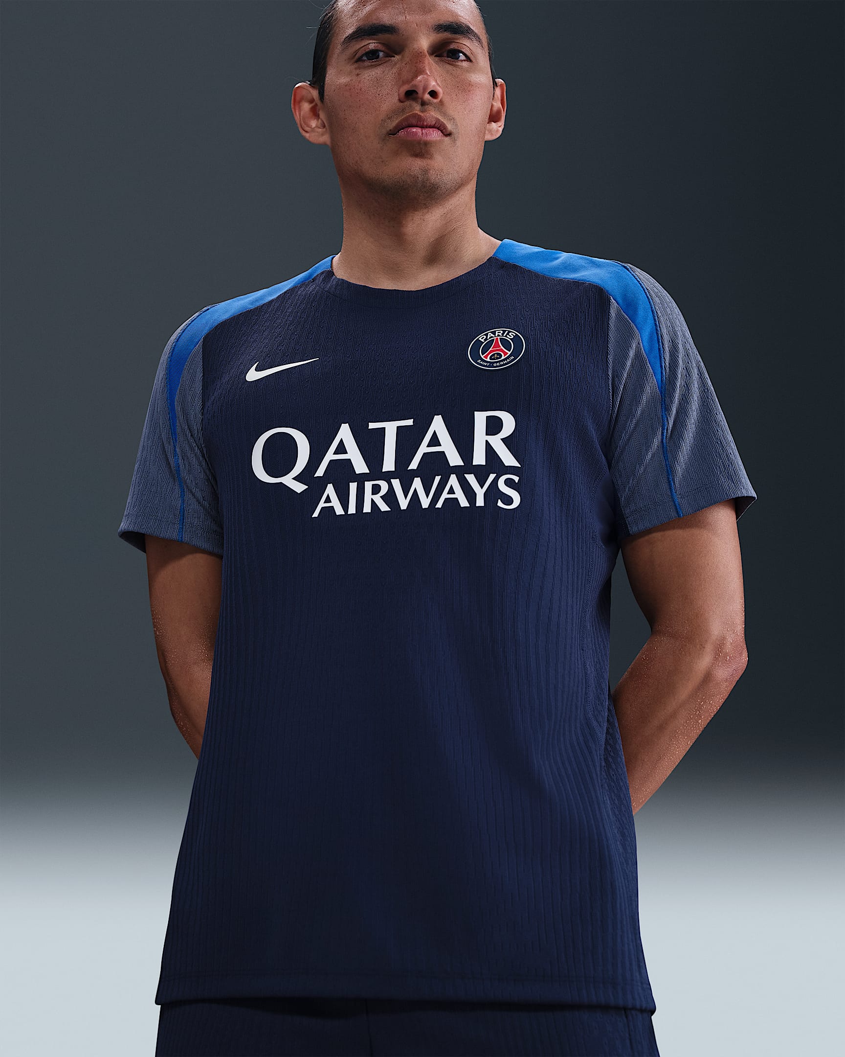Paris Saint-Germain Strike Elite Men's Nike Dri-FIT ADV Football Short-Sleeve Top - Midnight Navy/Hyper Royal/White