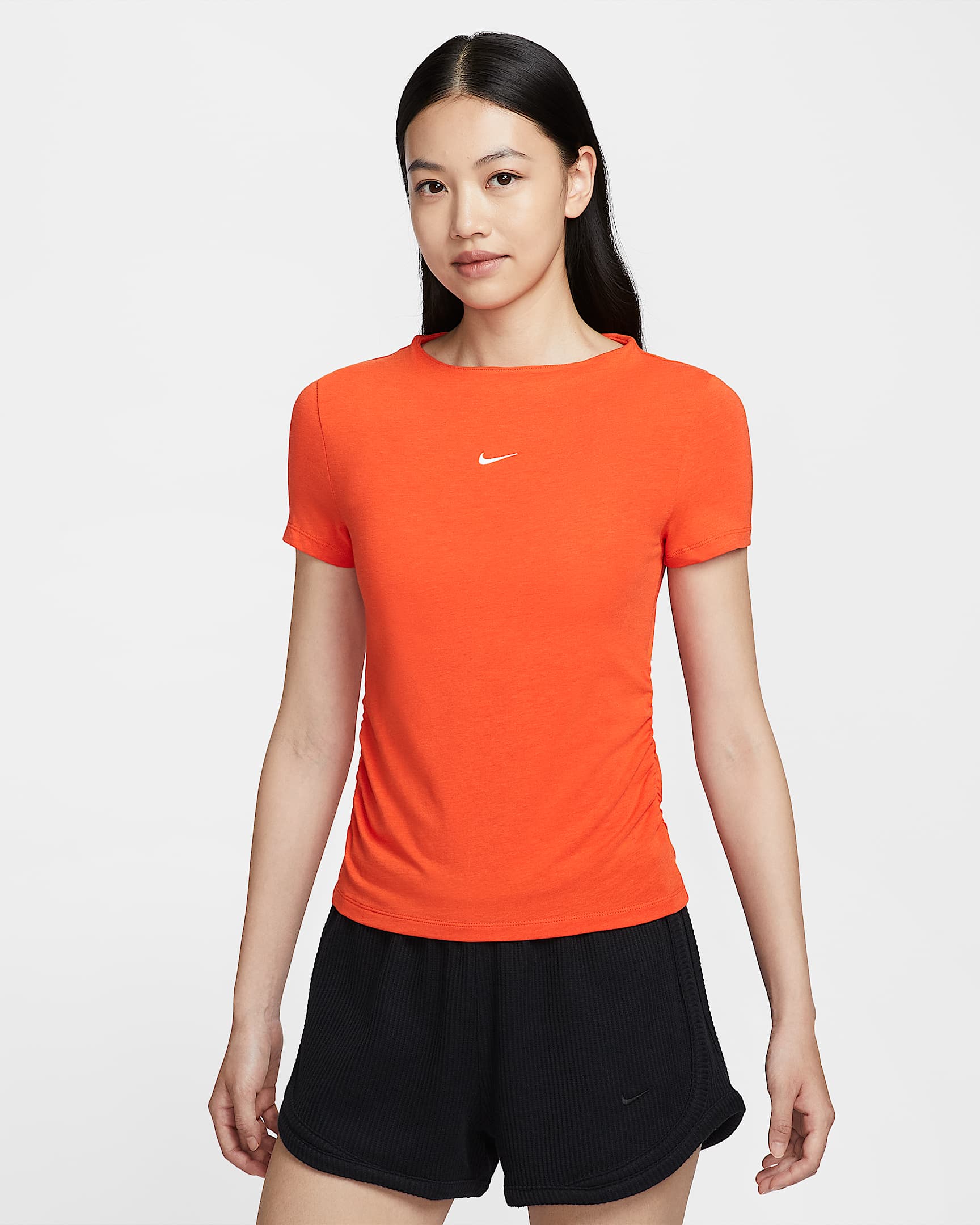 Nike Sportswear Chill Knit Women's Tight Short-Sleeve Mock-Neck Top - Picante Red/Heather/Sail