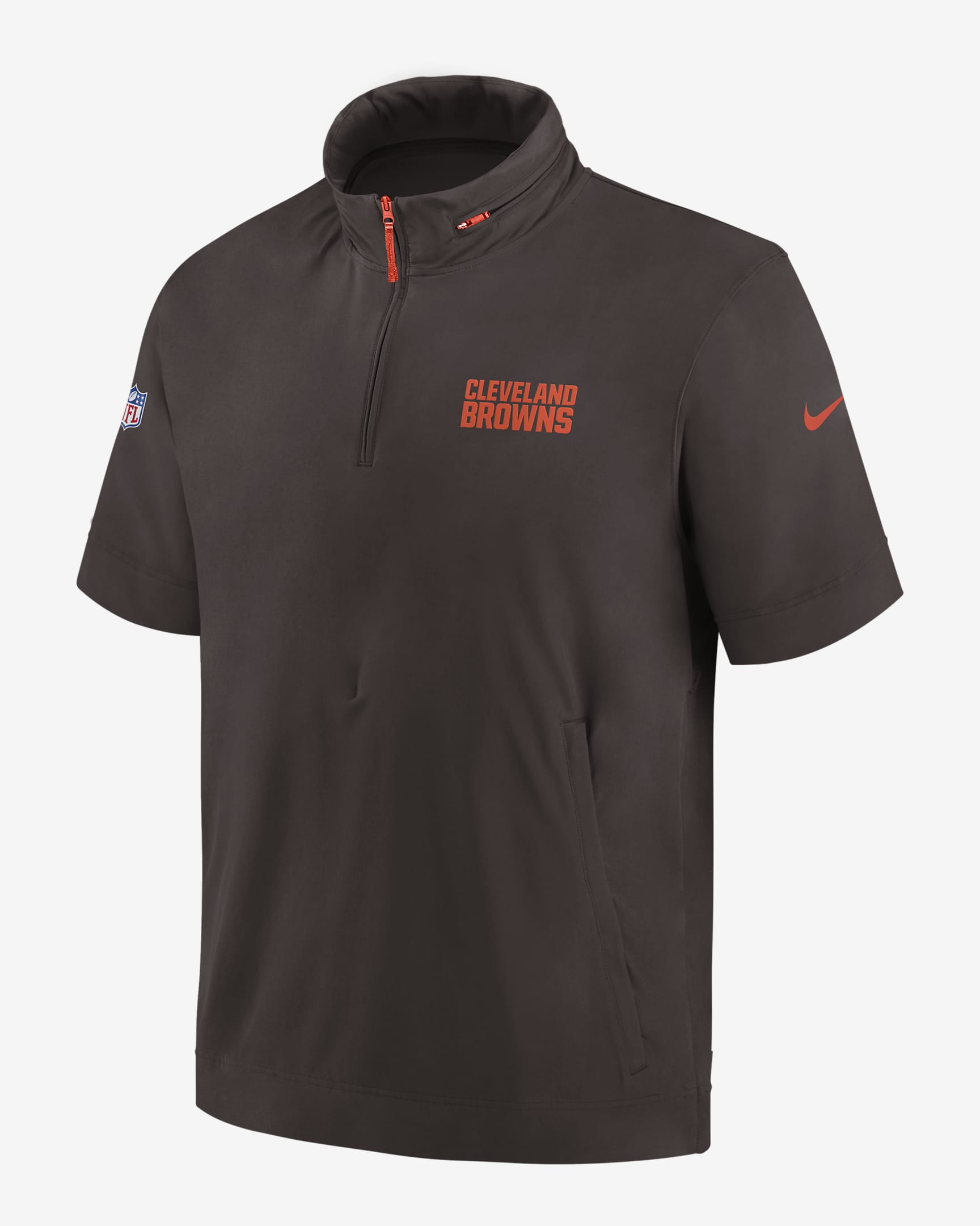 Cleveland Browns Sideline Coach Men's Nike NFL 1/2-Zip Short-Sleeve Hooded Jacket - Brown