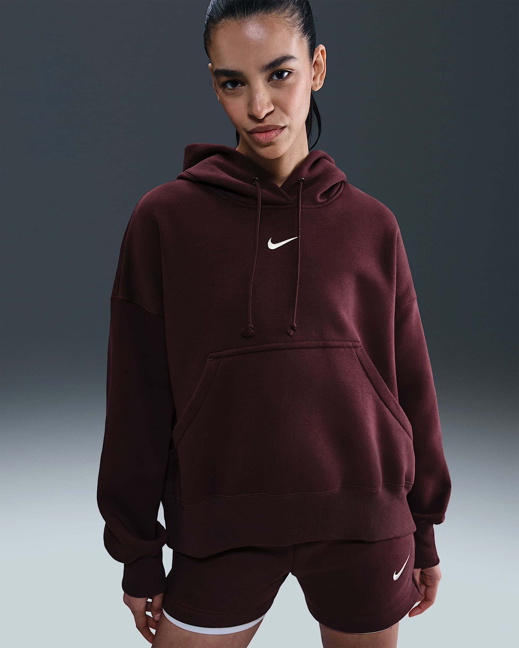 Nike Sportswear Phoenix Fleece Women's Over-Oversized Pullover Hoodie - Burgundy Crush/Sail