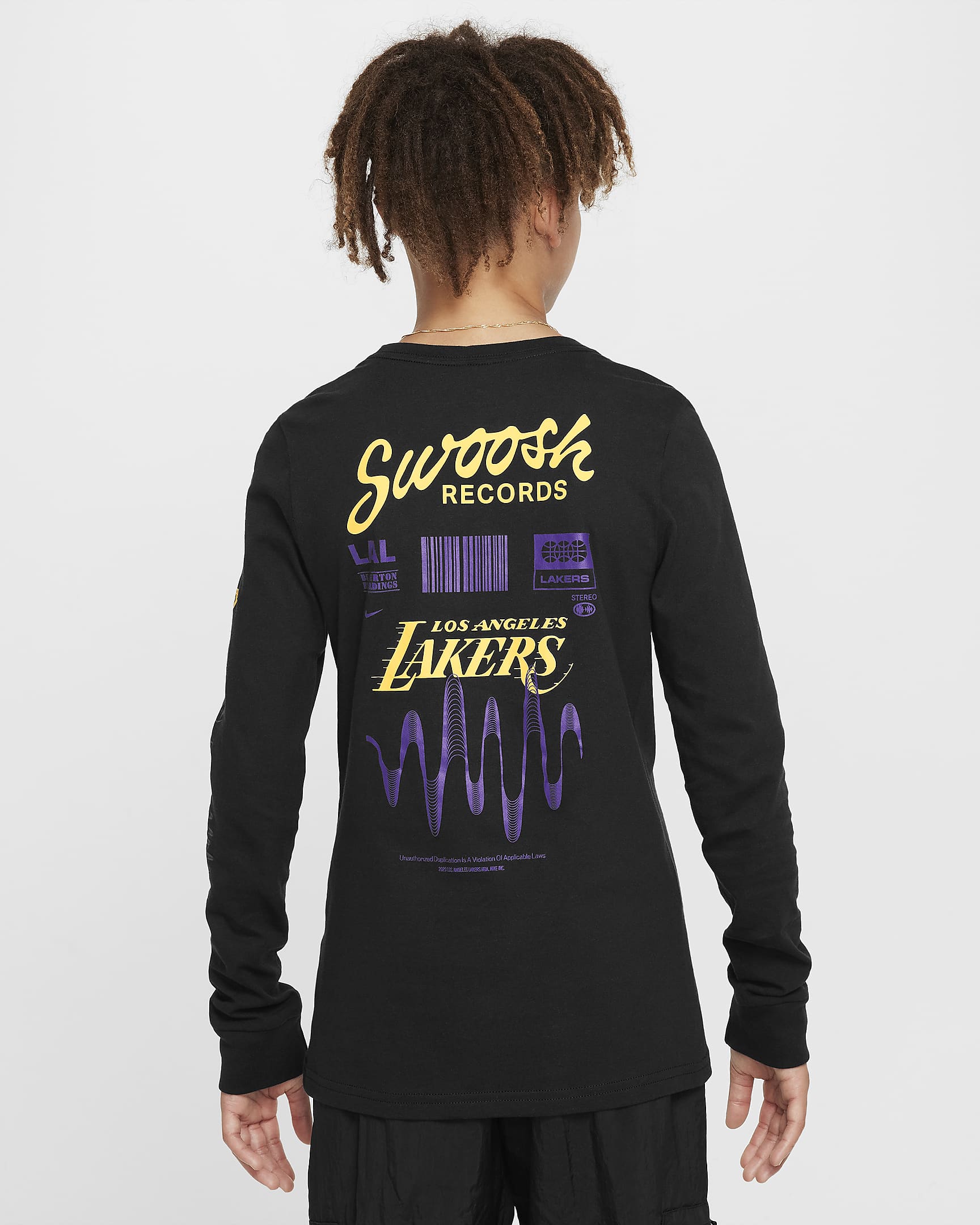 T-shirt z długim rękawem dla dużych dzieci (chłopców) Nike NBA Los Angeles Lakers Essential - Czerń