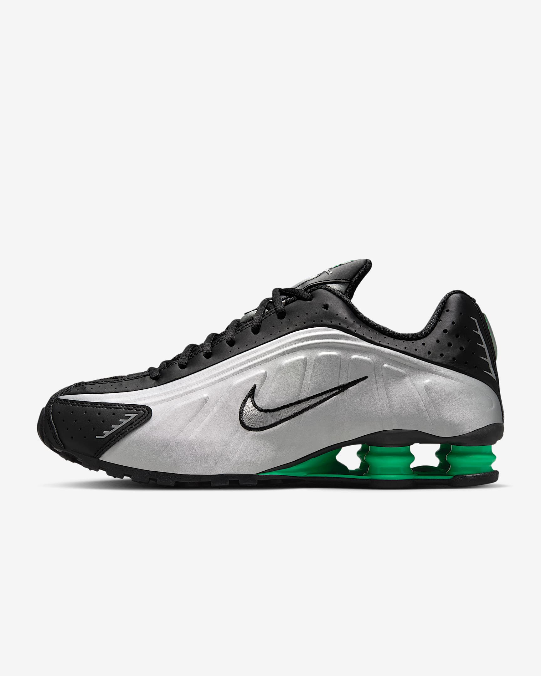 Nike Shox R4 Men's Shoes - Metallic Silver/Black/Green Shock/Metallic Silver
