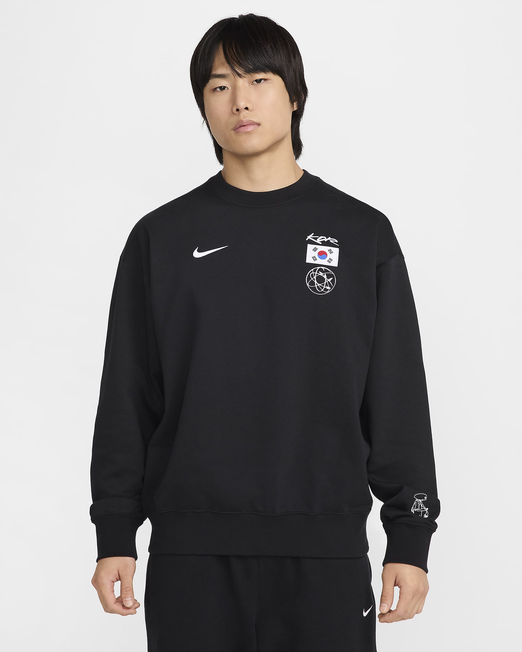 韓国 ソロ メンズ ナイキ Dri-FIT ADV ブレイキン クルーネック スウェットシャツ - ブラック/ホワイト