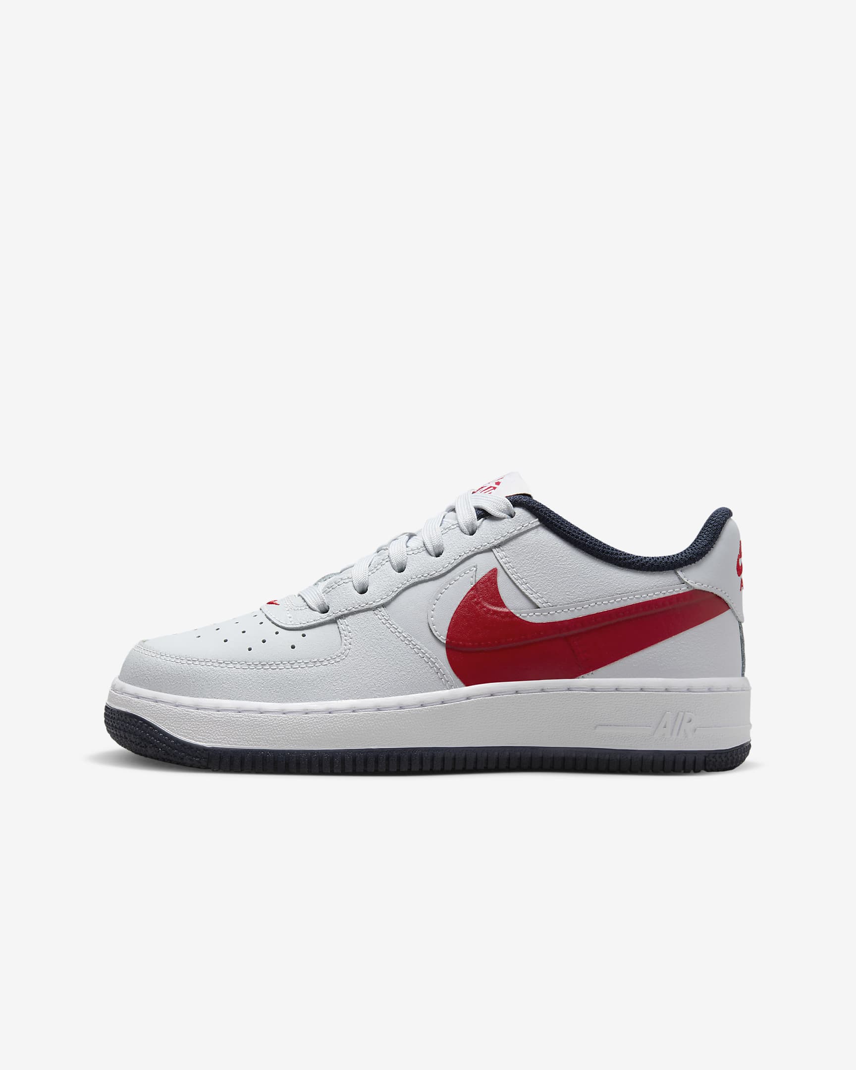 Nike Air Force 1 LV8 4 sko til store barn - Pure Platinum/University Red/Obsidian/Pure Platinum