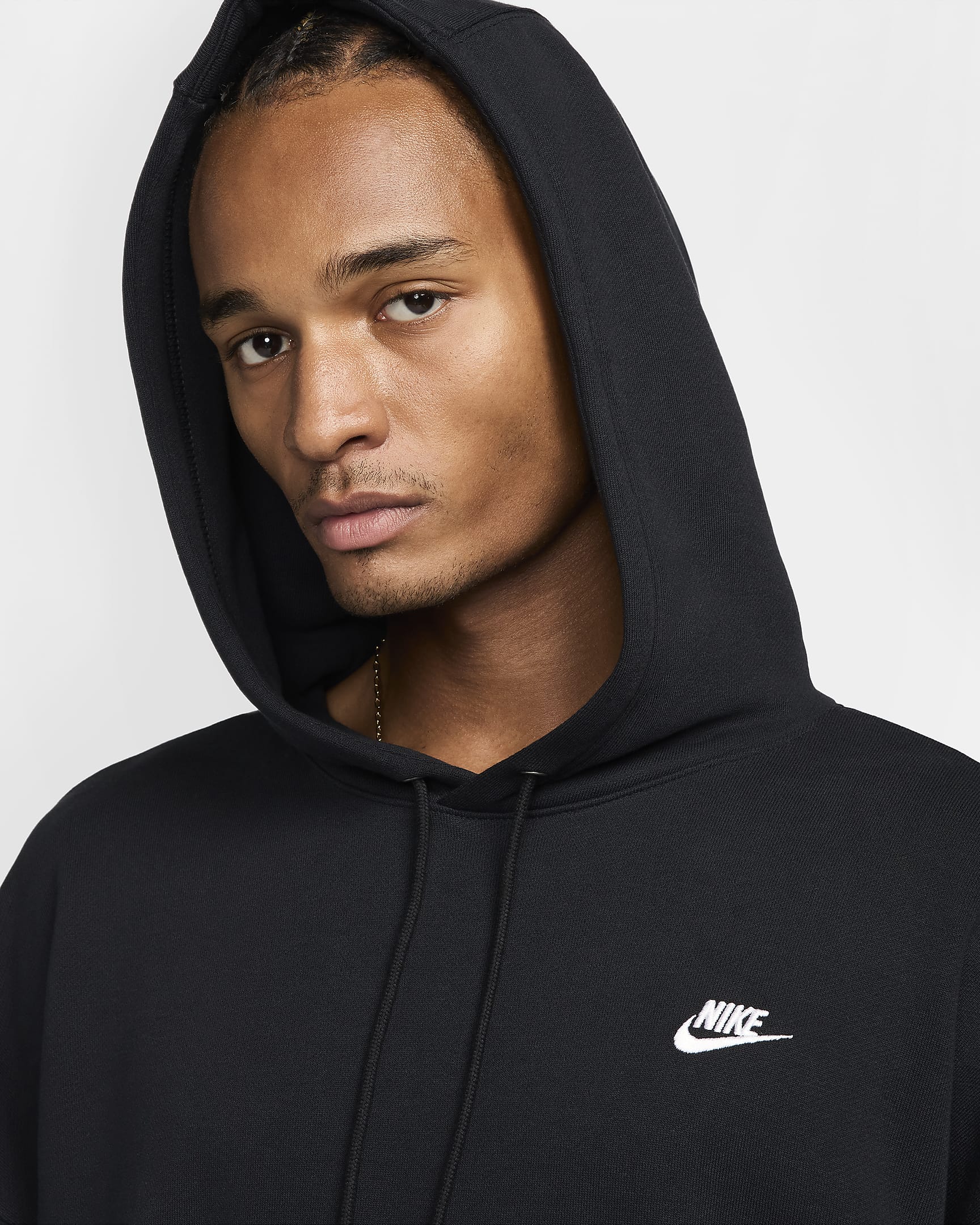 Felpa pullover oversize in French Terry con cappuccio Nike Club Fleece – Uomo - Nero/Nero/Bianco