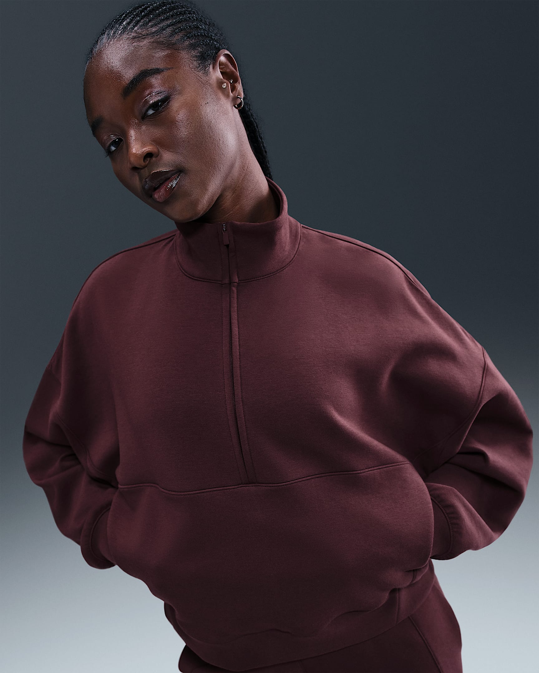 Nike 24.7 ImpossiblySoft Women's Dri-FIT Oversized 1/2-Zip Top - Burgundy Crush/Burgundy Ash
