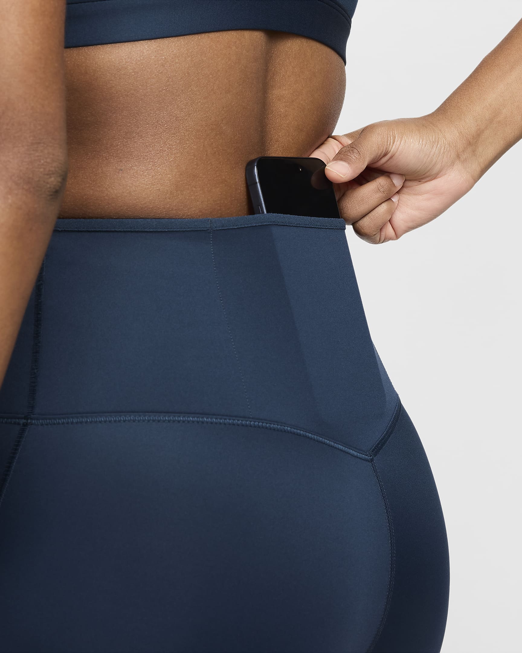 Nike Go leggings i 7/8 lengde med høyt liv og lommer til dame - Armory Navy/Svart