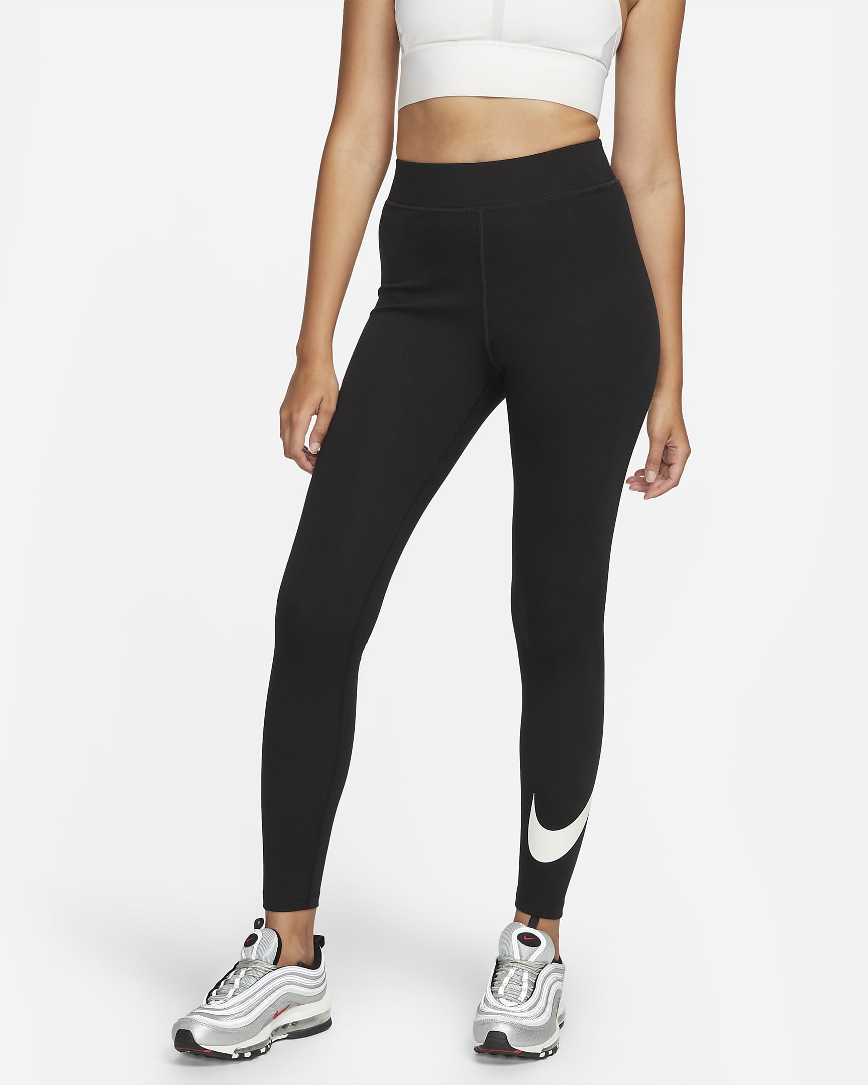 Nike Sportswear Classics Leggings mit hohem Bund und Grafik für Damen - Schwarz/Sail