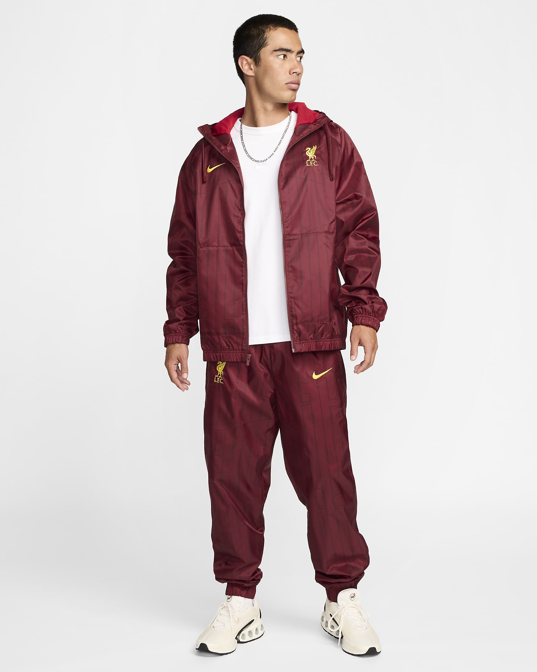 Liverpool FC Men's Nike Soccer Hooded Woven Tracksuit - Dark Team Red/Sail/Gym Red/Chrome Yellow