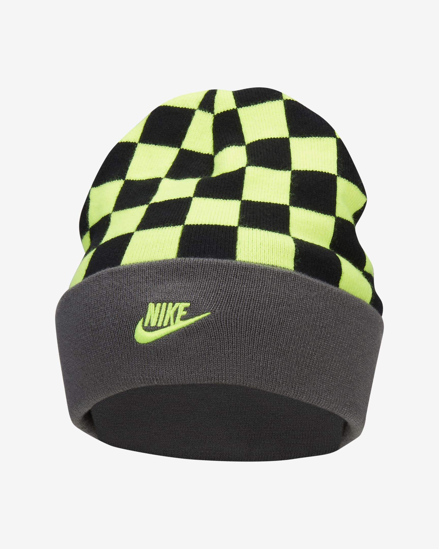 Nike Peak Gorro reversible con doblez elevada con estampado Smiley - Niño/a - Iron Grey/Volt/Volt