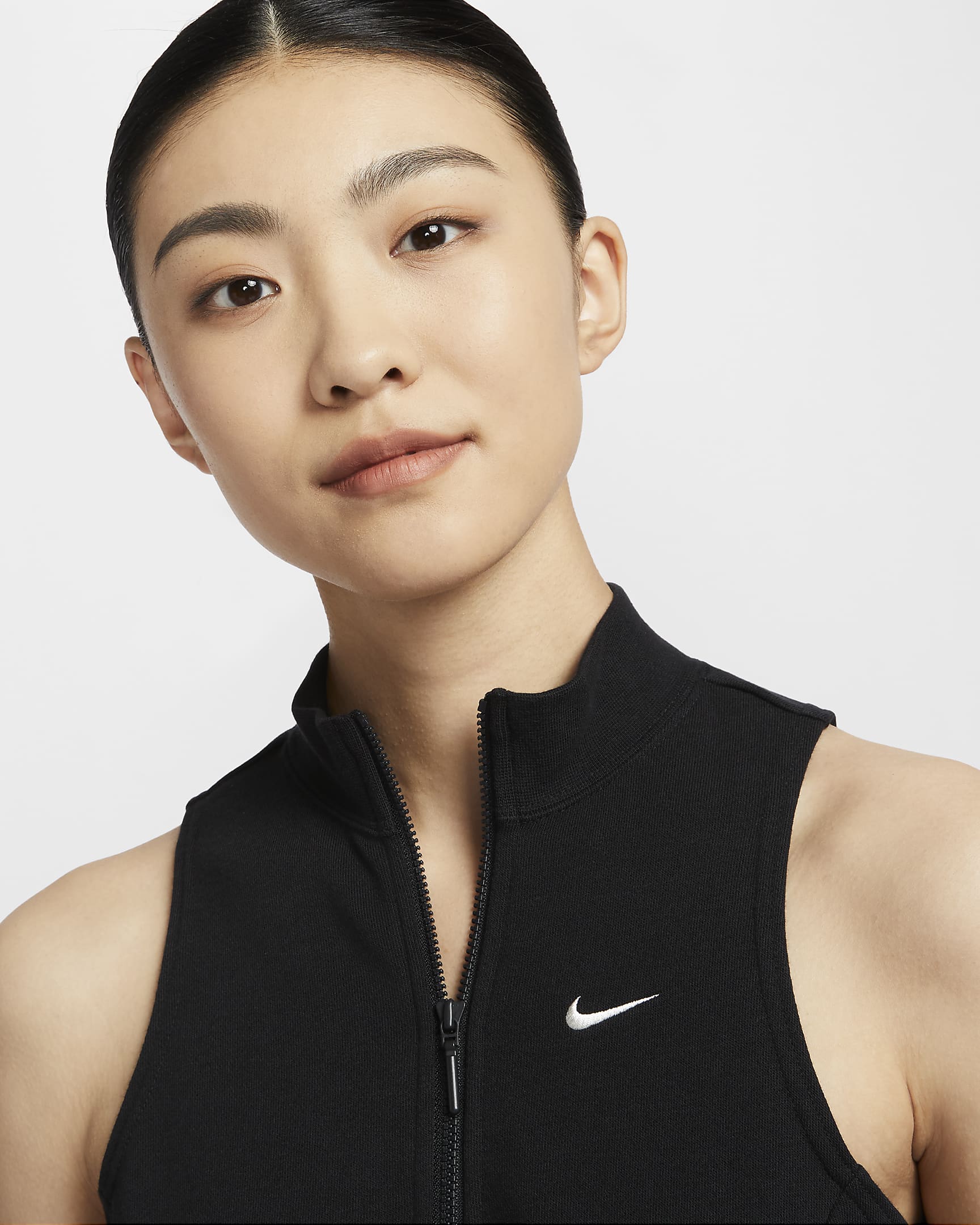 Nike Sportswear Chill Terry 女款合身短版半開襟拉鍊毛圈布背心 - 黑色/Sail