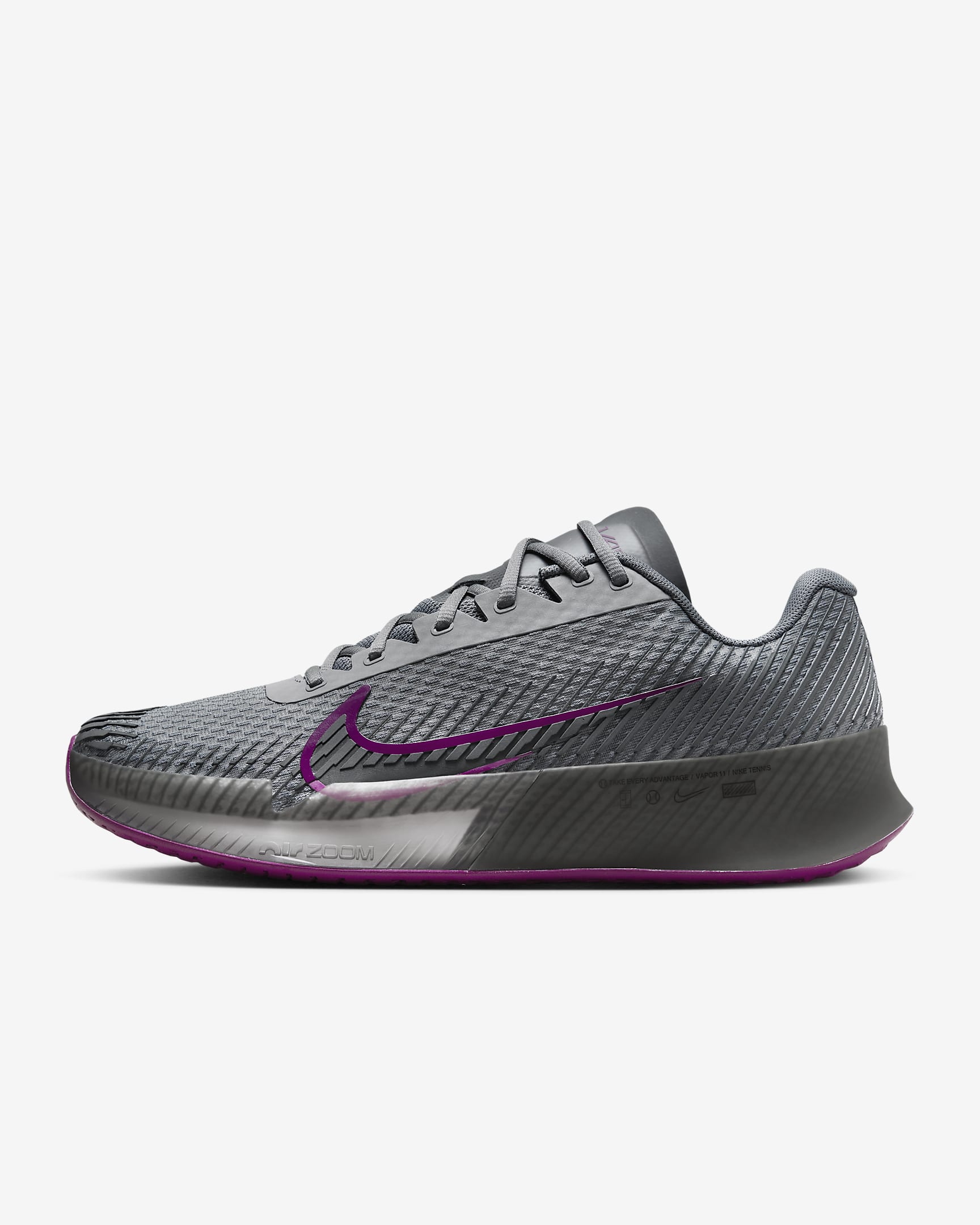 NikeCourt Air Zoom Vapor 11 Herren-Tennisschuh für Hartplätze - Smoke Grey/Dark Smoke Grey/Sangria/Schwarz